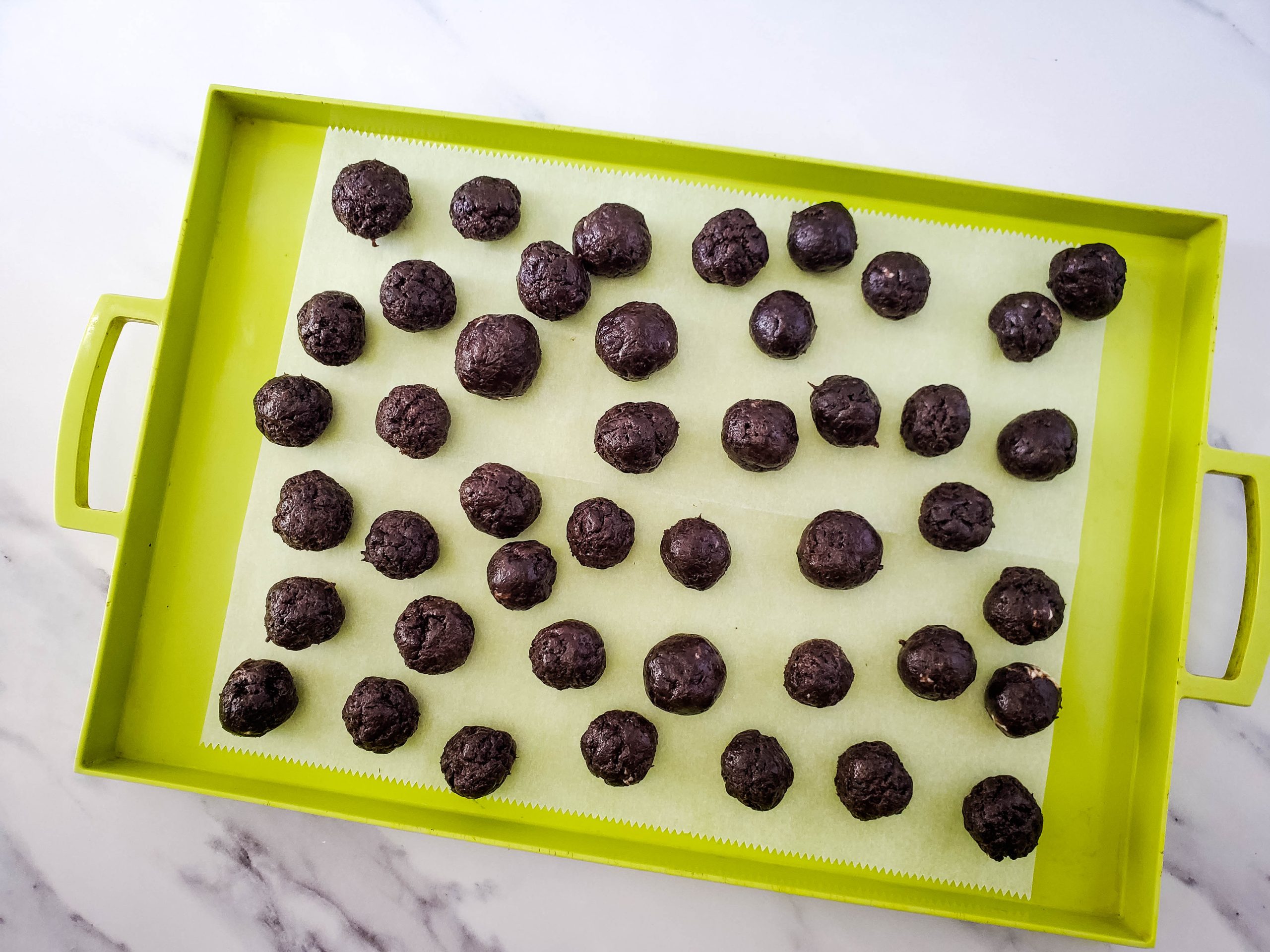truffle balls on the cookie sheet