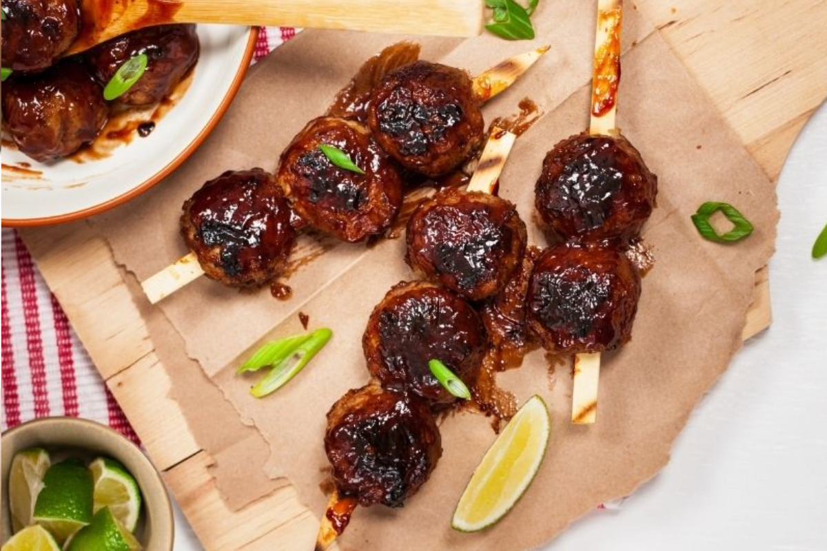 bbq meatballs on a cutting board