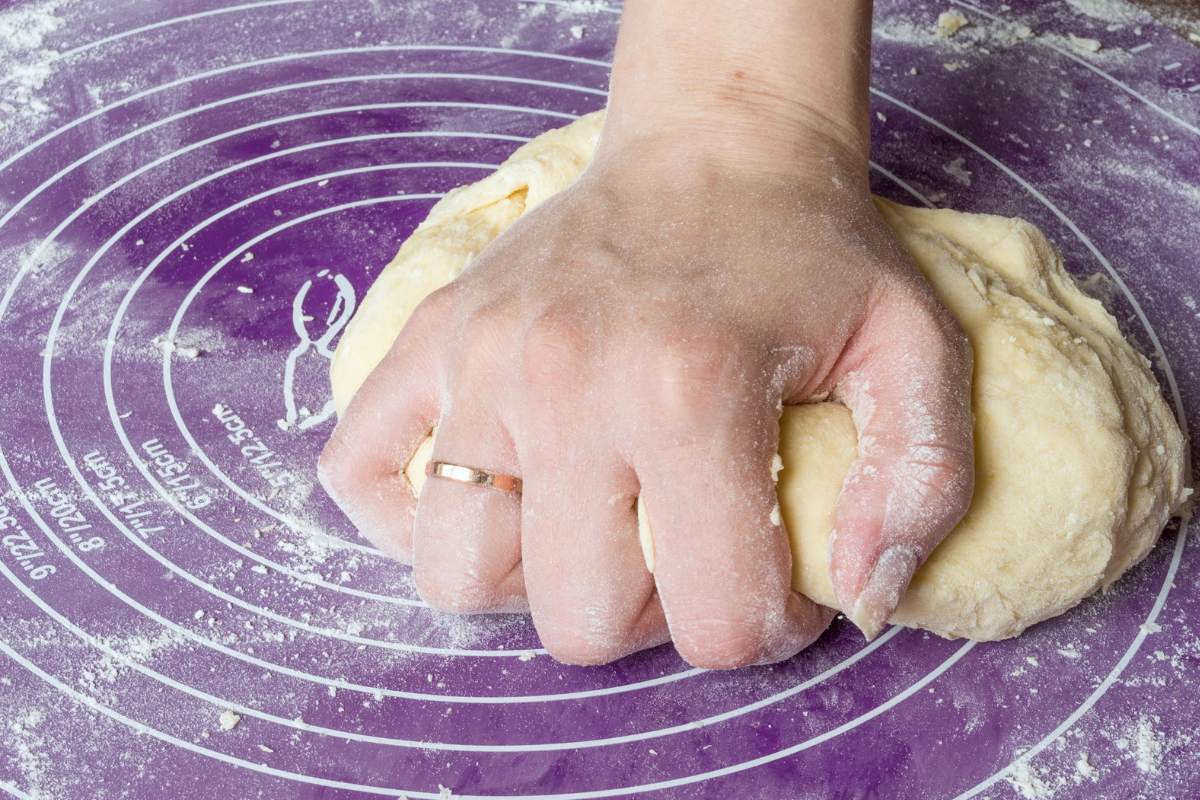 silicone baking mat with dough