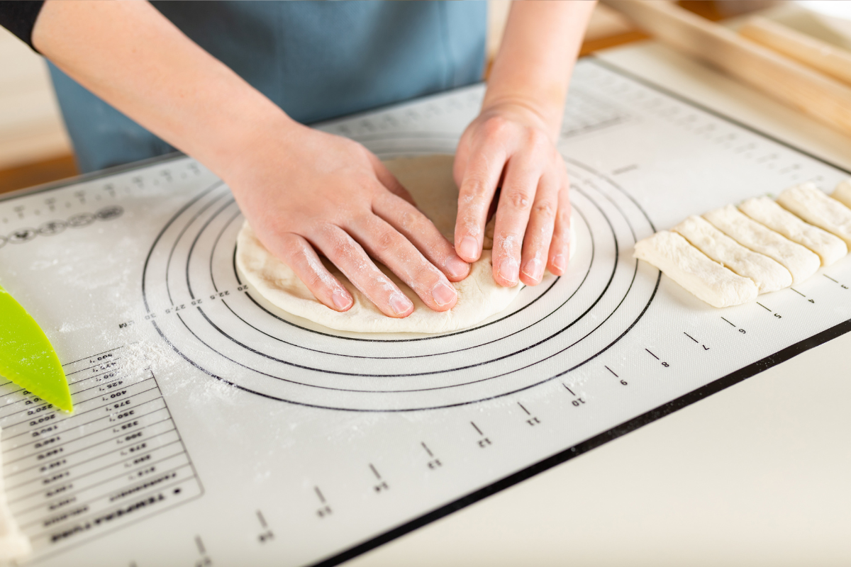 silicone baking mat with dough