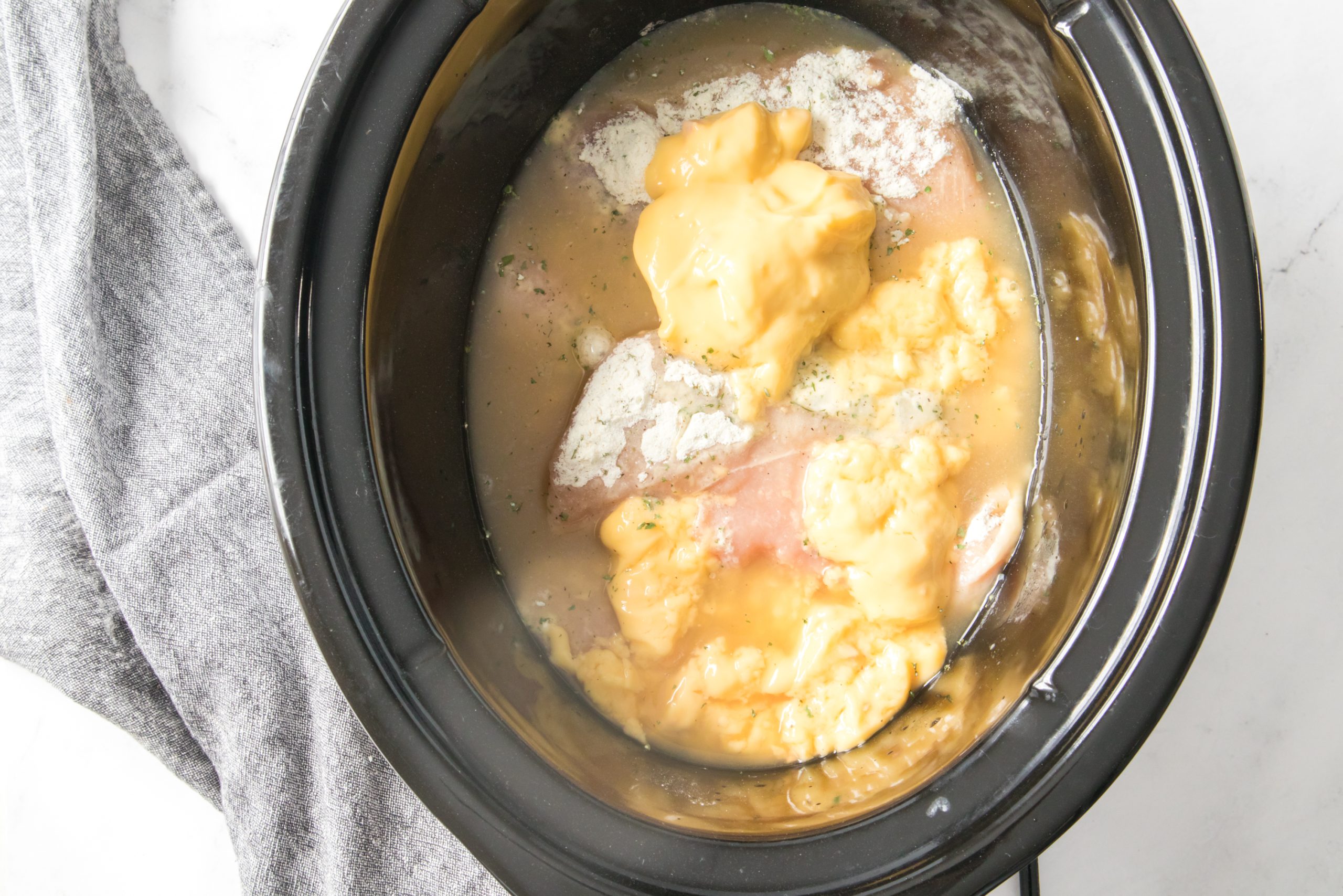 all of the ingredients in the slow cooker