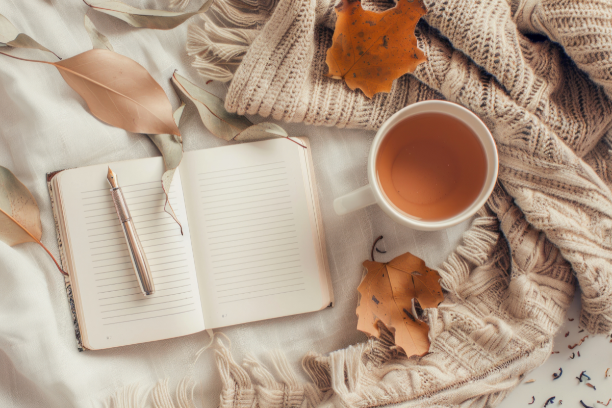 journal with tea