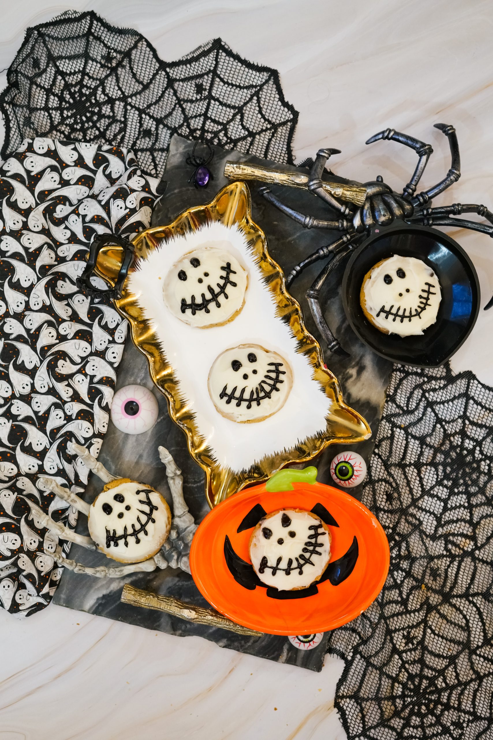 Jack Skellington Cookies on a plate