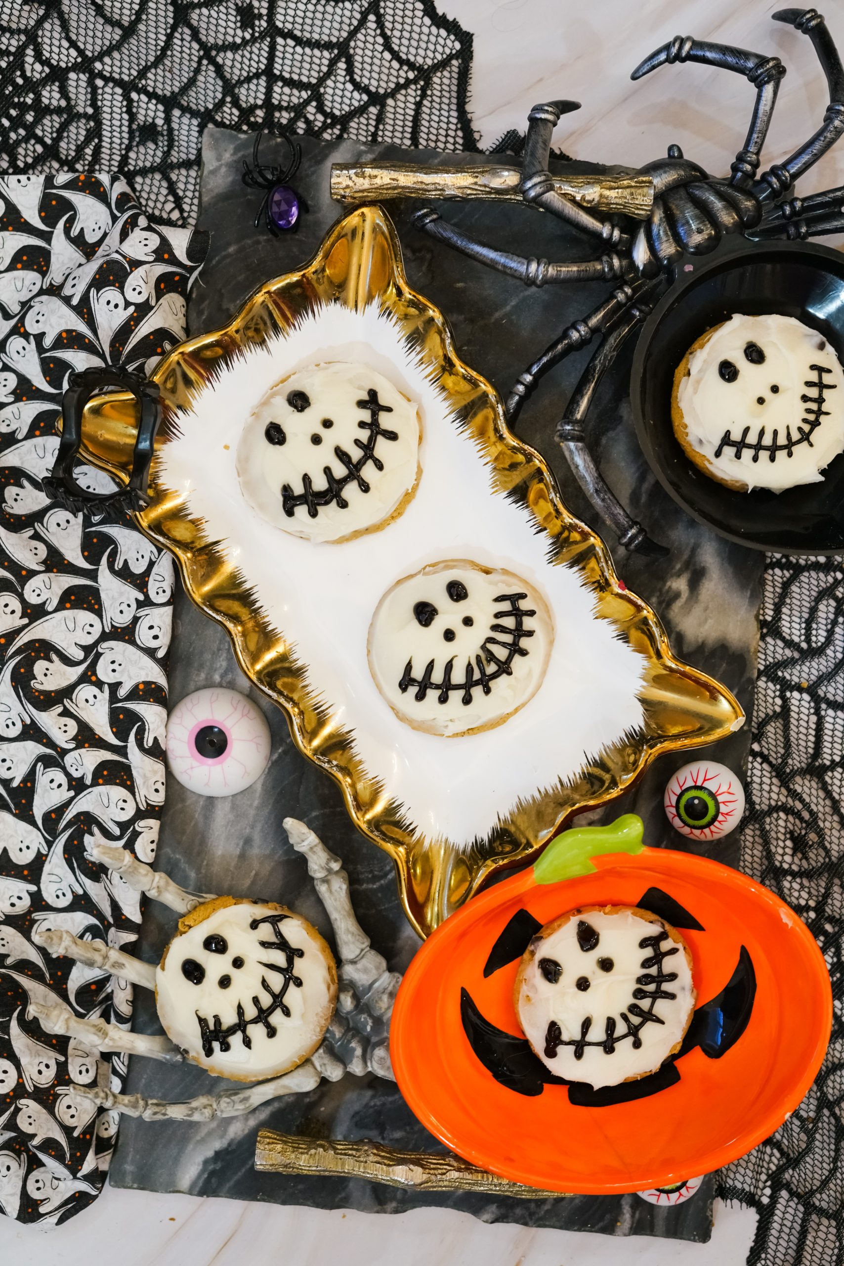 Jack Skellington Cookies on a plate