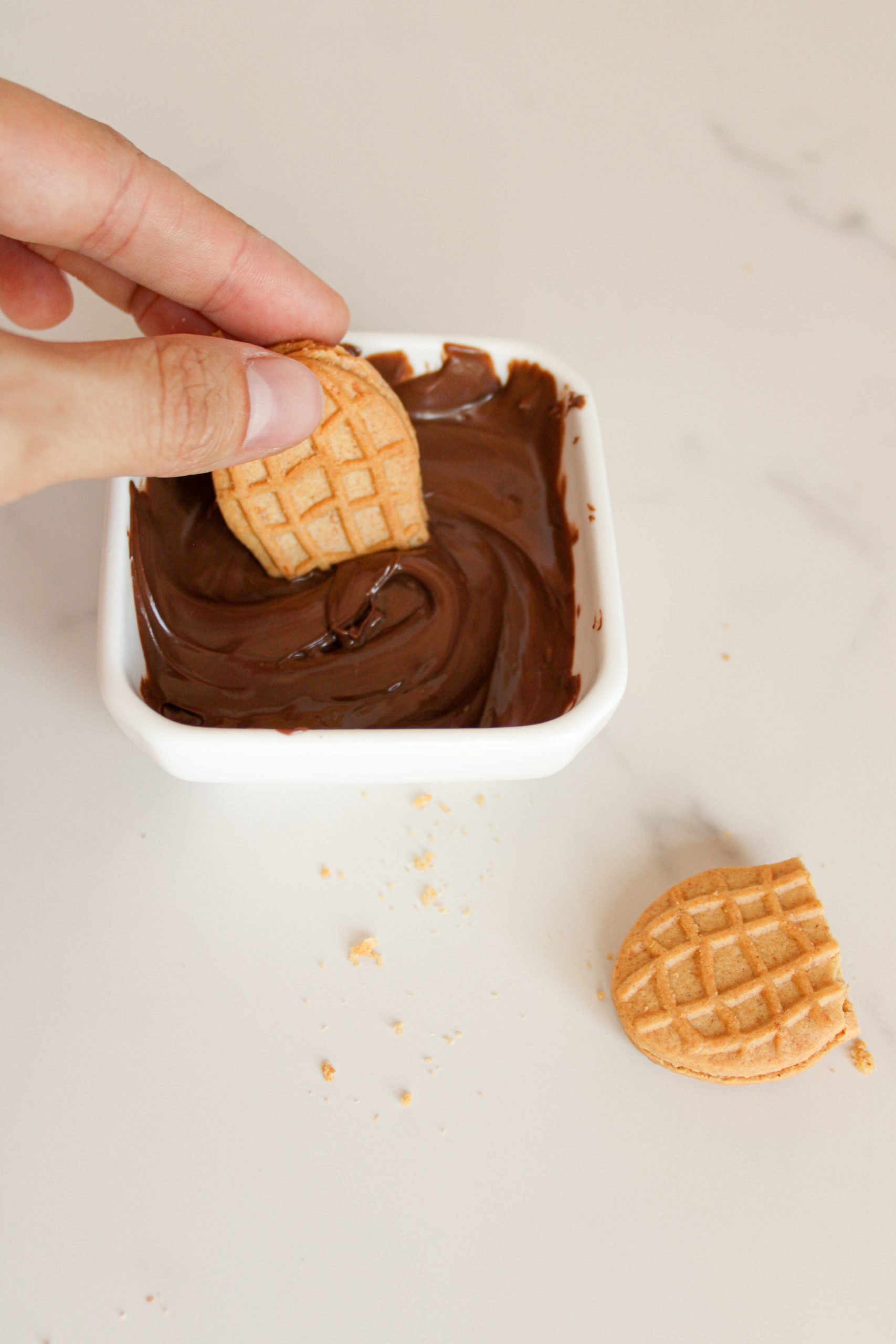 melted chocolate with dipping cookie