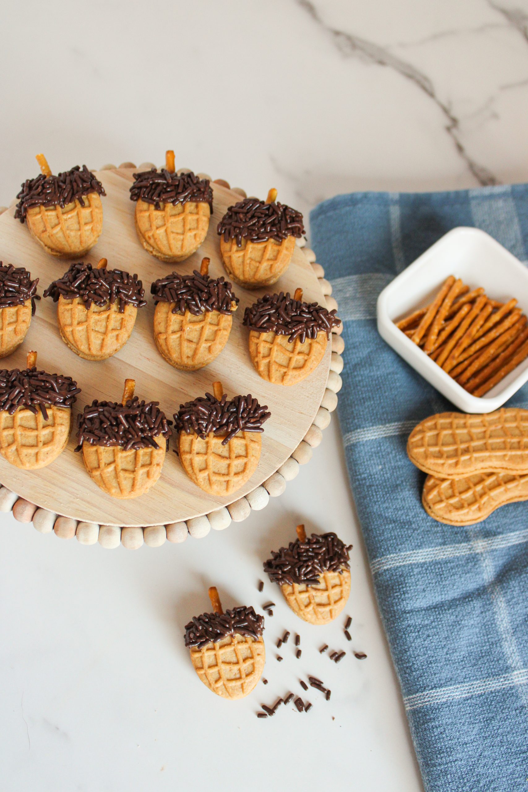 nutter butter acorn cookies on a plate