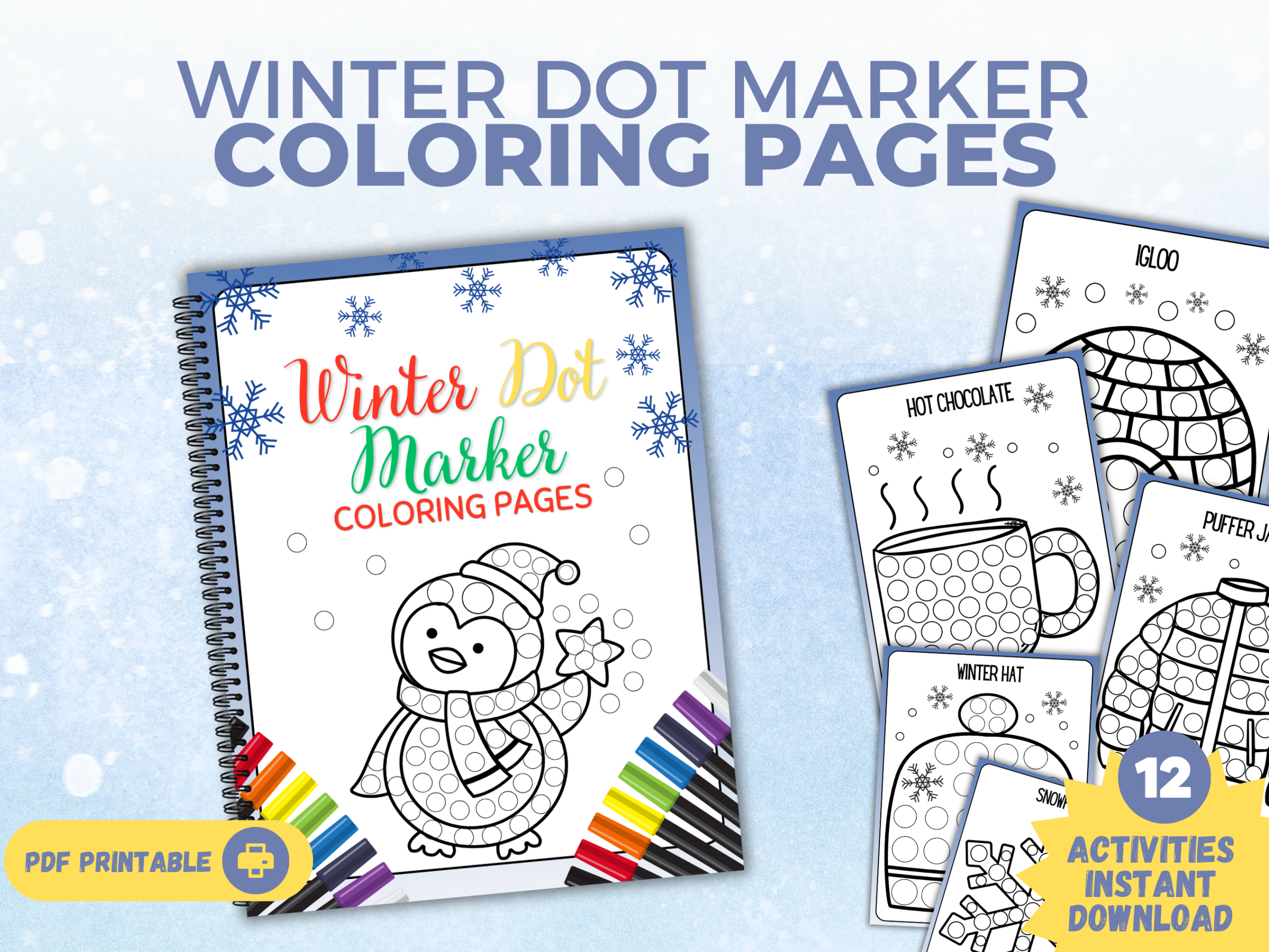 winter dot marker coloring pages mockup