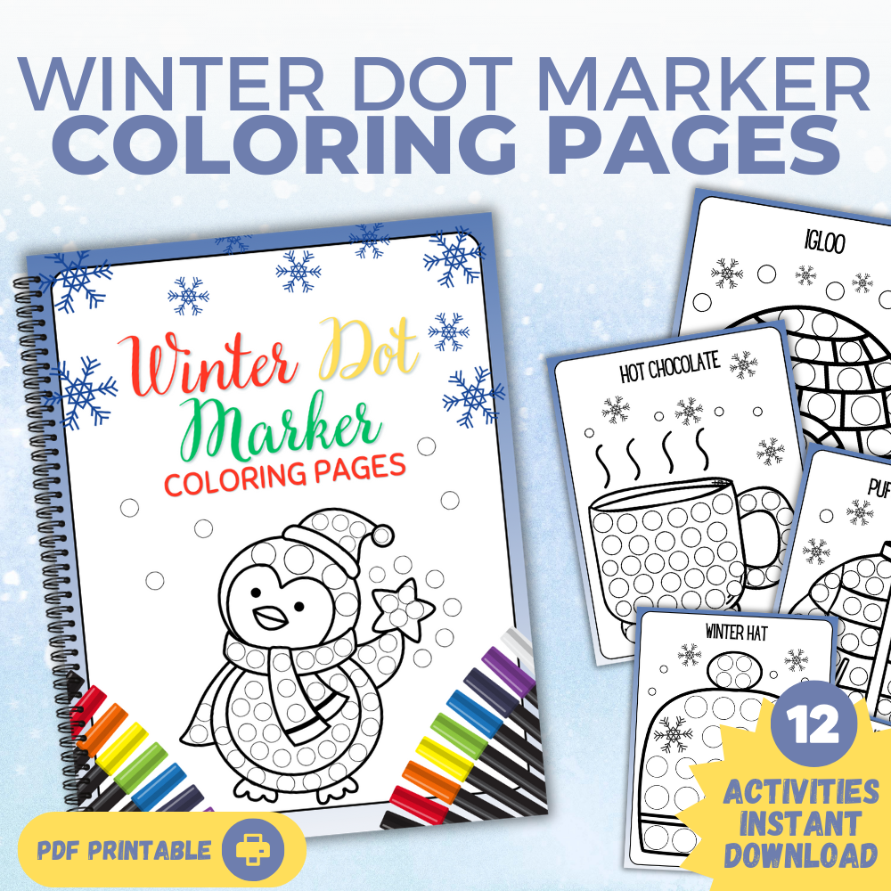 winter dot marker coloring pages mockup