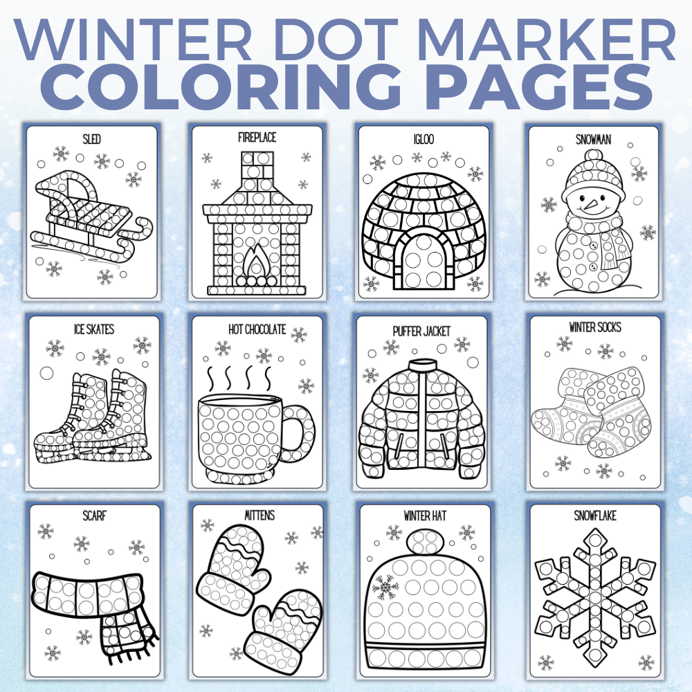 winter dot marker coloring pages mockup