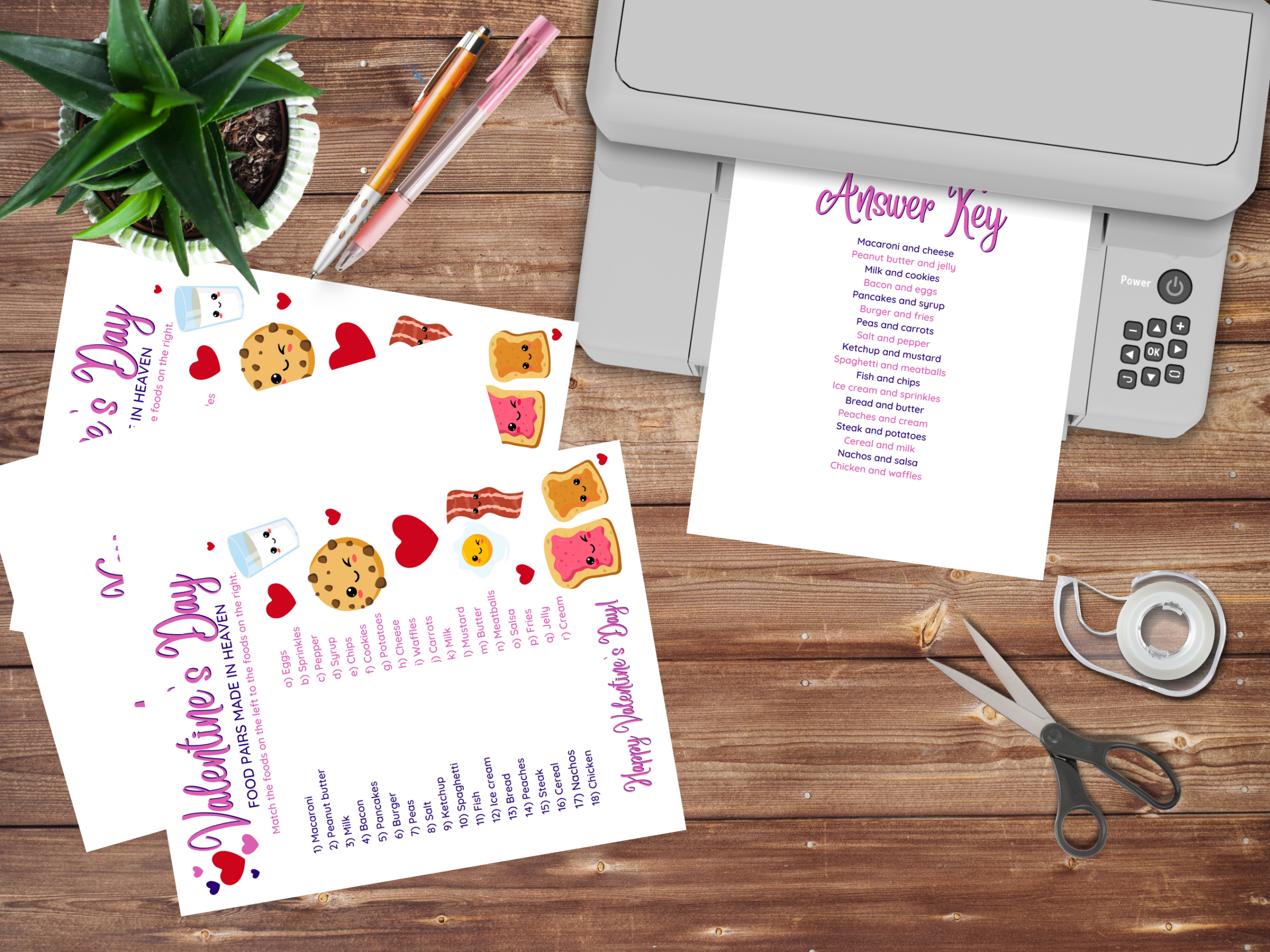 valentines day food pair game