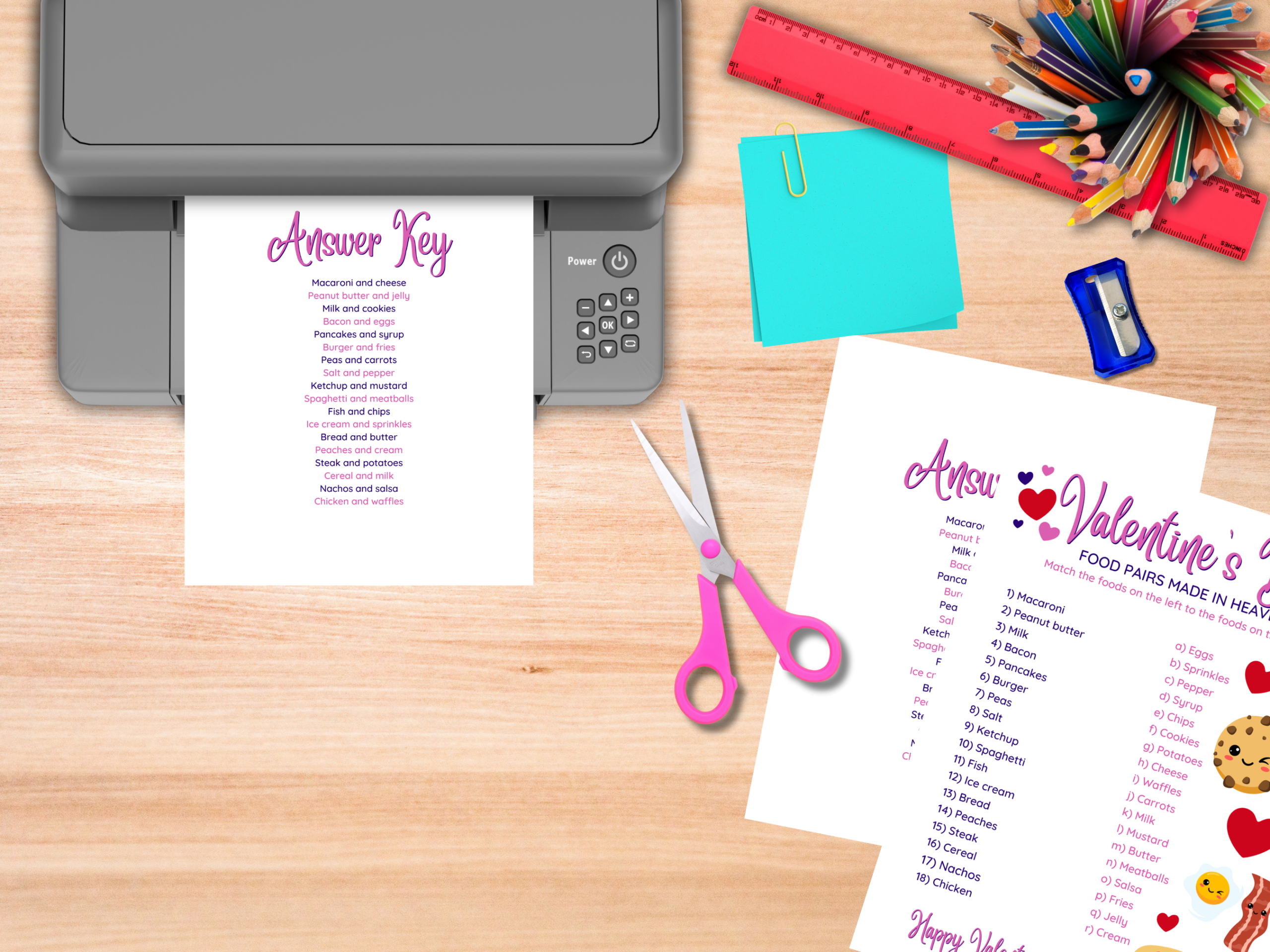 valentines day food pair game