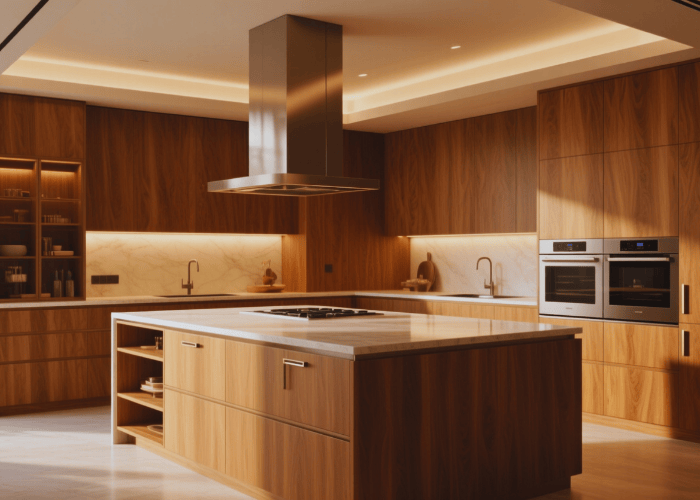 Modern Kitchen Interior With Wooden Cabinetry