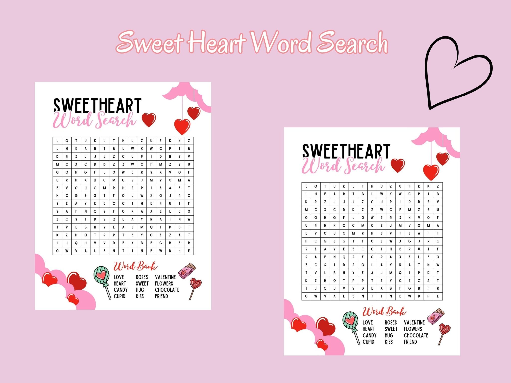 Free Sweet Heart Word Search Printable - Our WabiSabi Life
