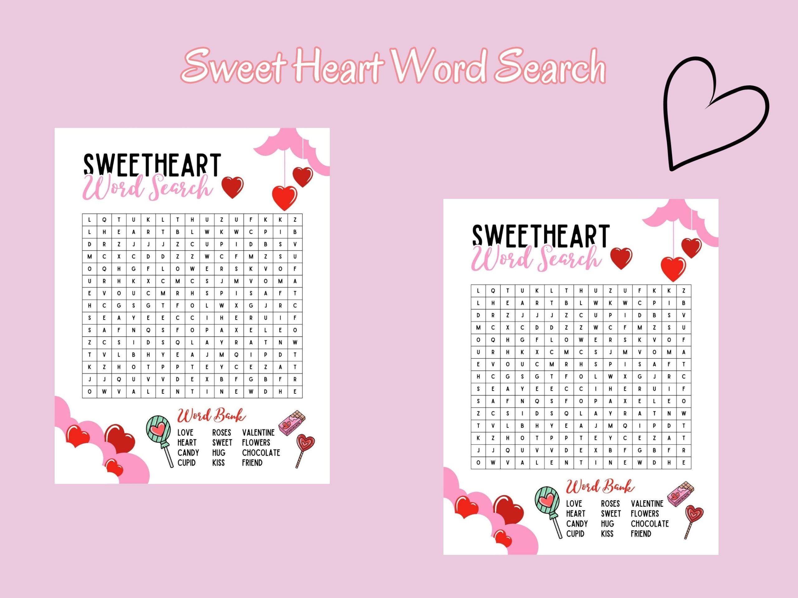 sweet heart word search