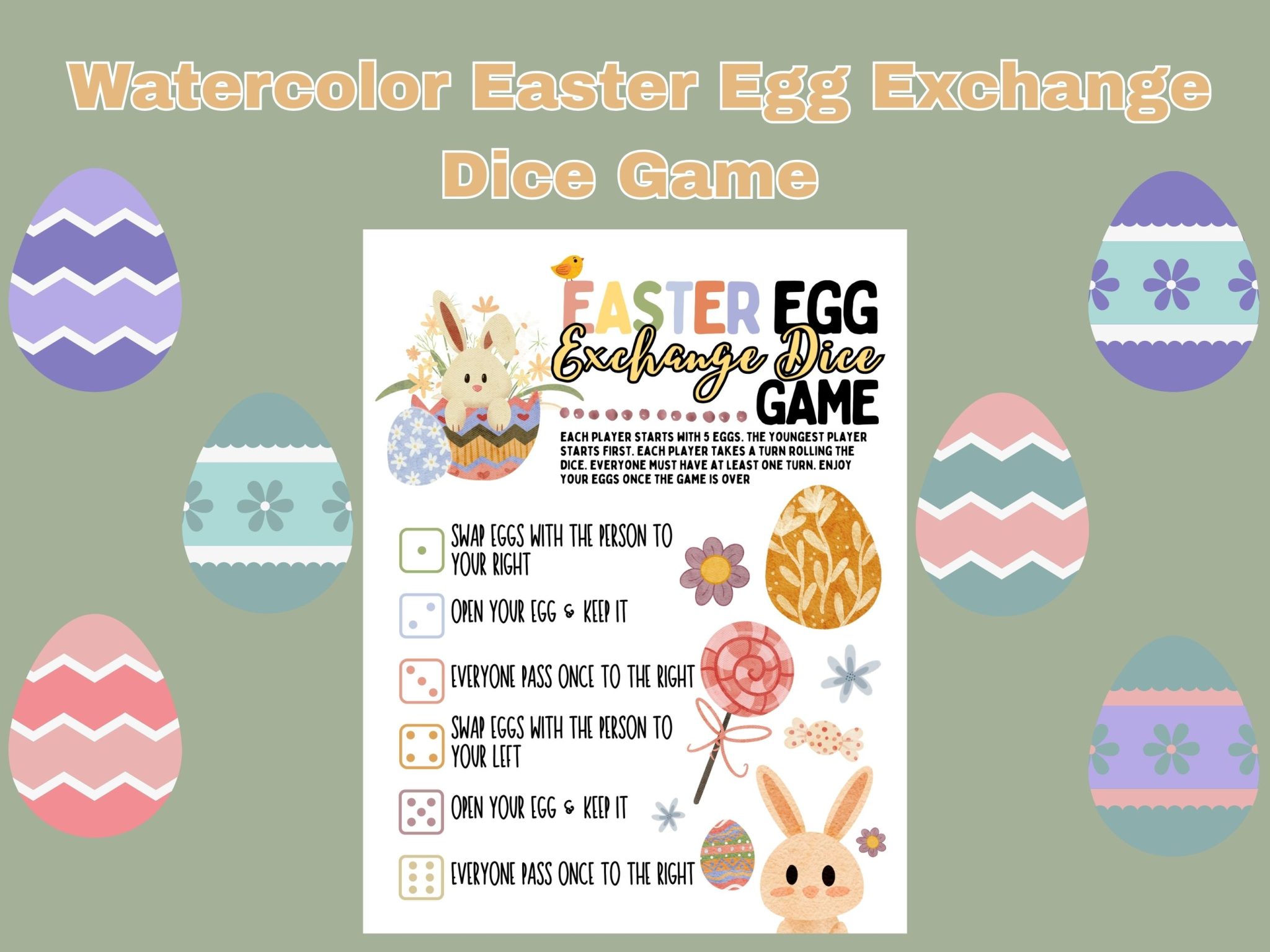 Free Watercolor Easter Egg Dice Game Printable - Our WabiSabi Life