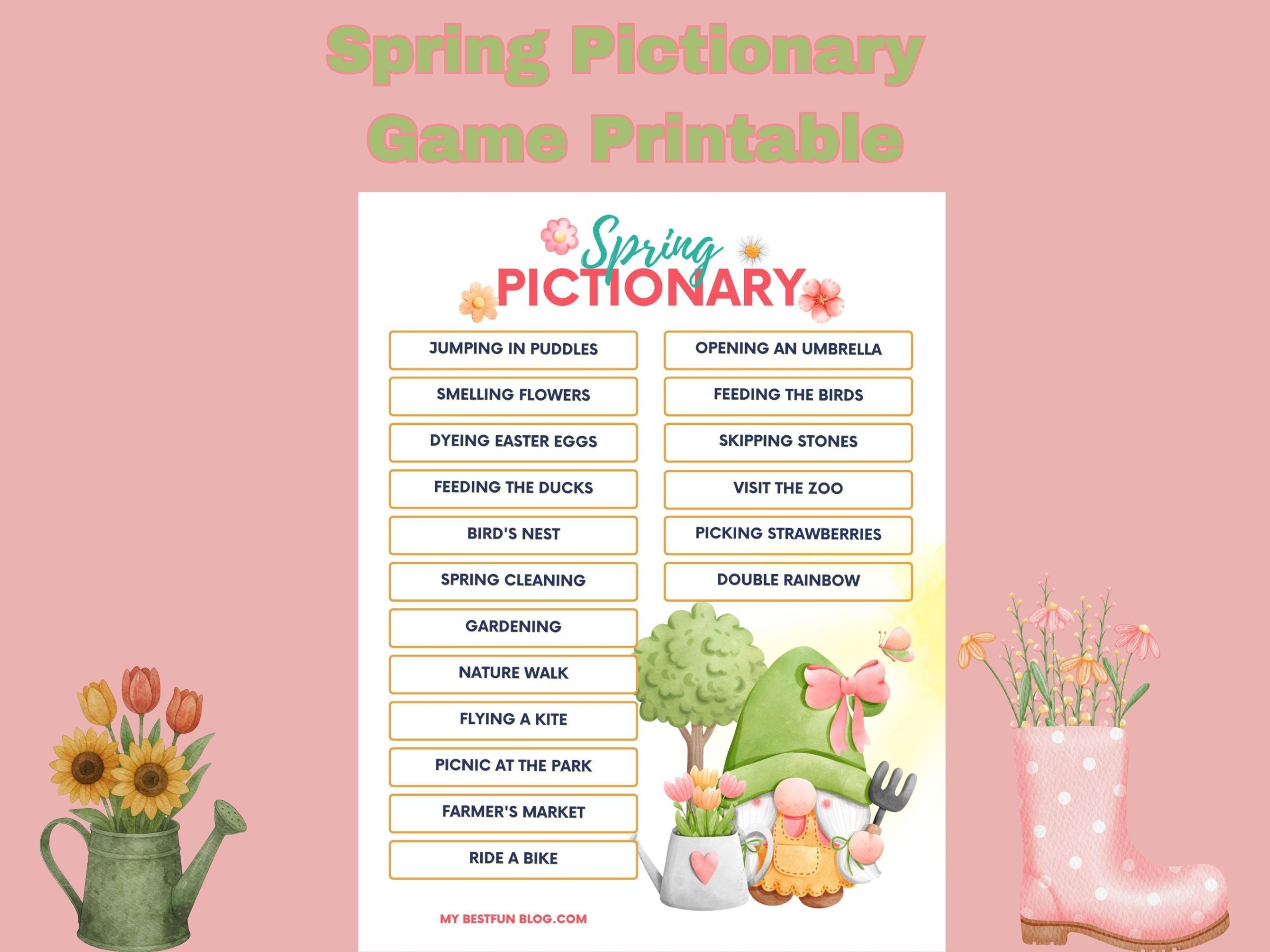 Spring Pictionary Game Printable