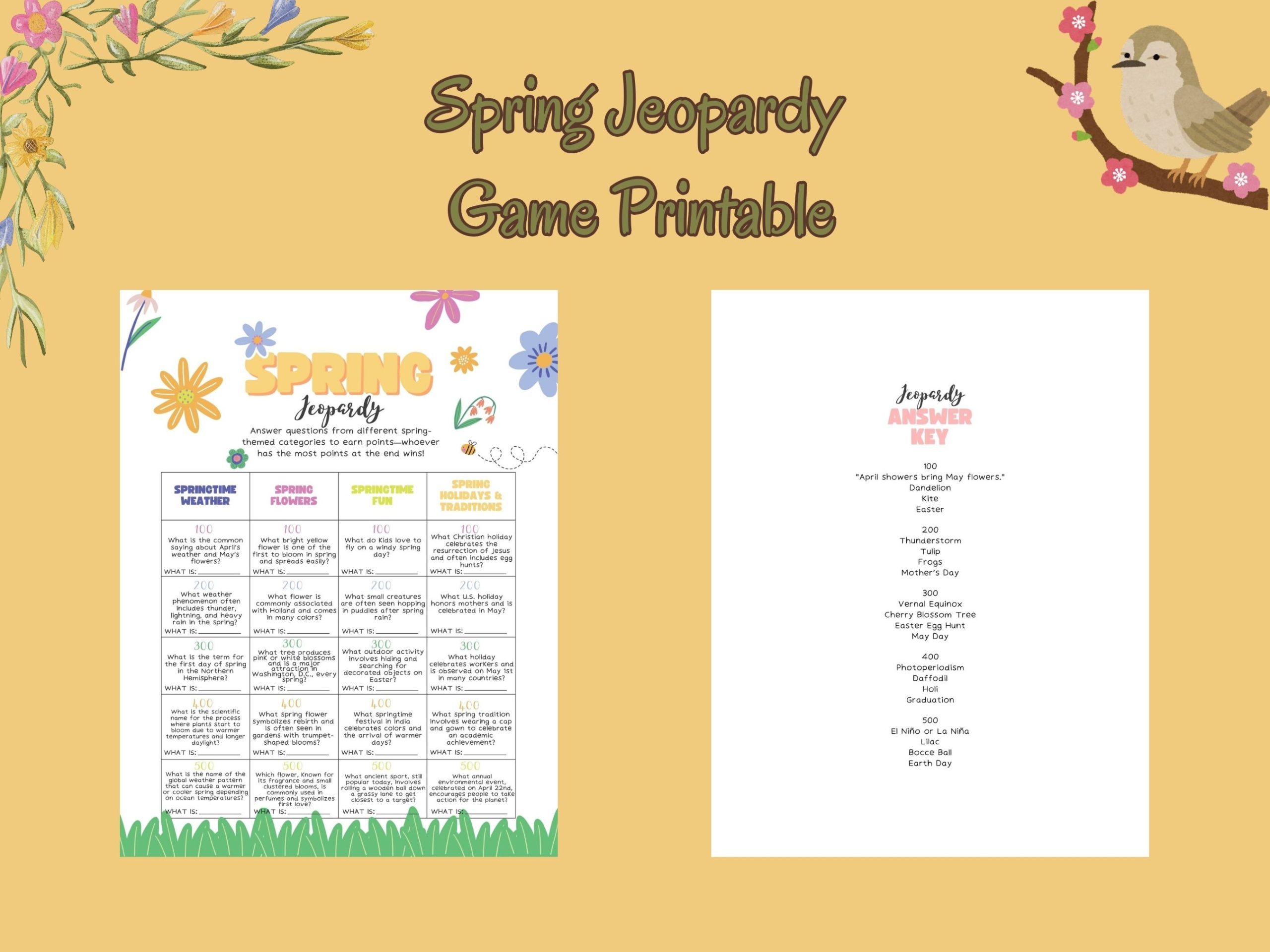 Spring jeopardy game printable