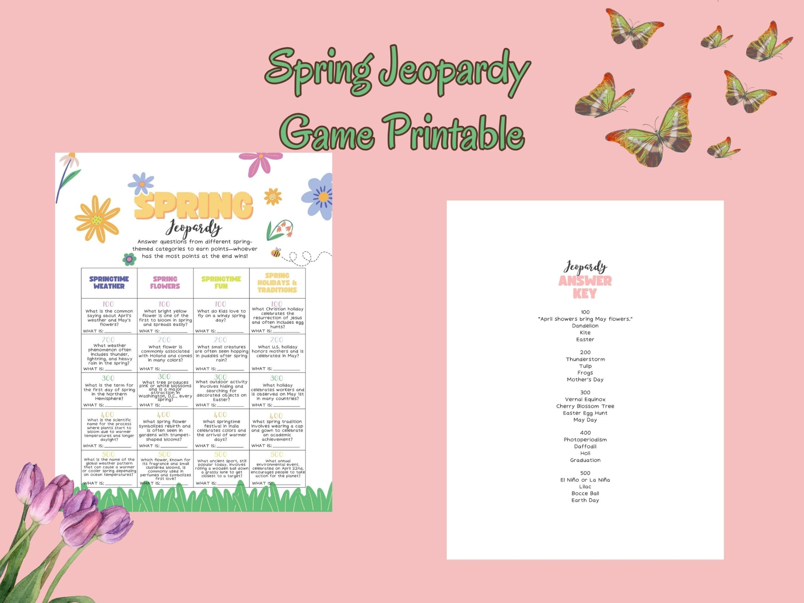 Spring jeopardy game printable