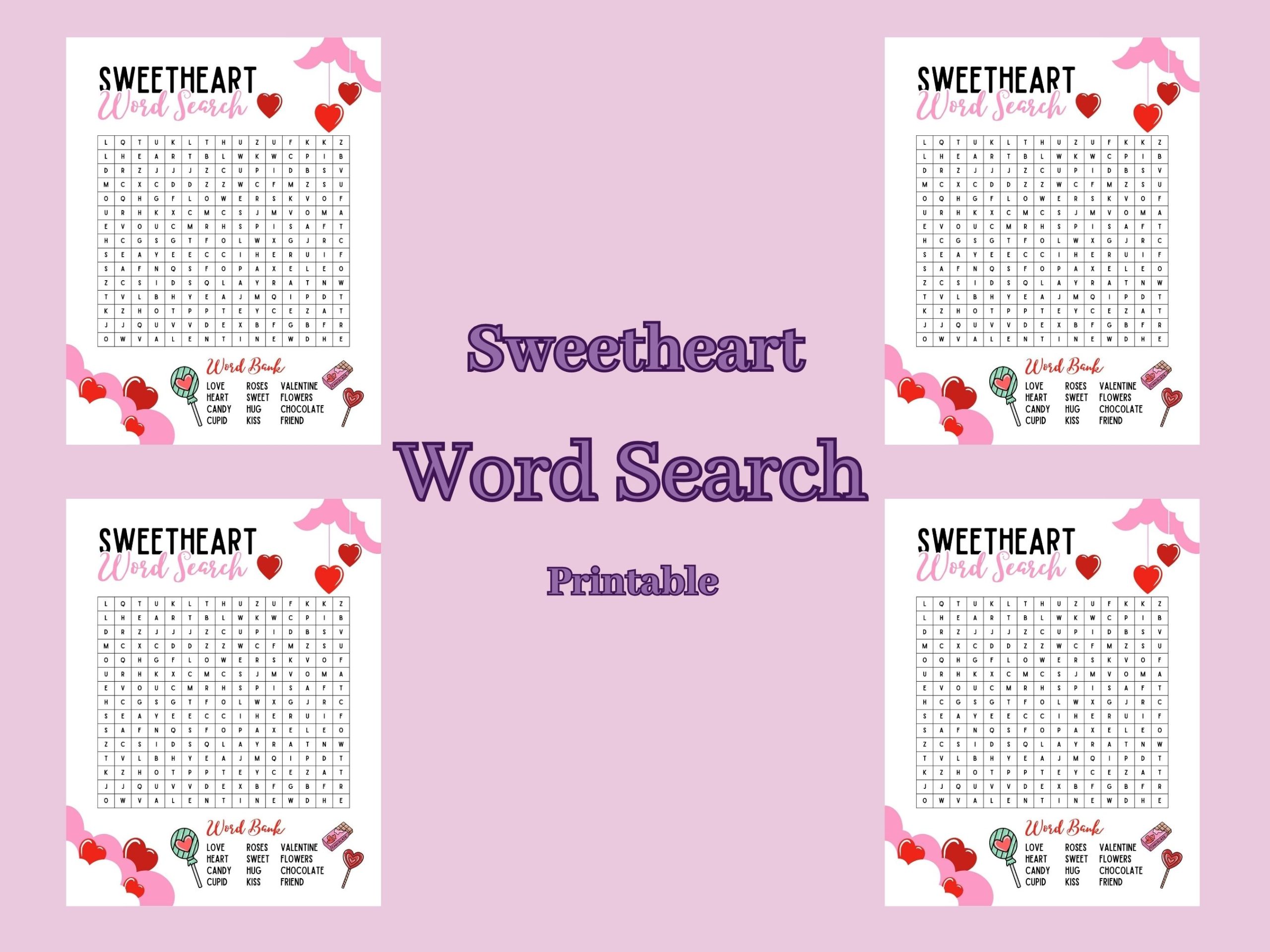 sweet heart word search