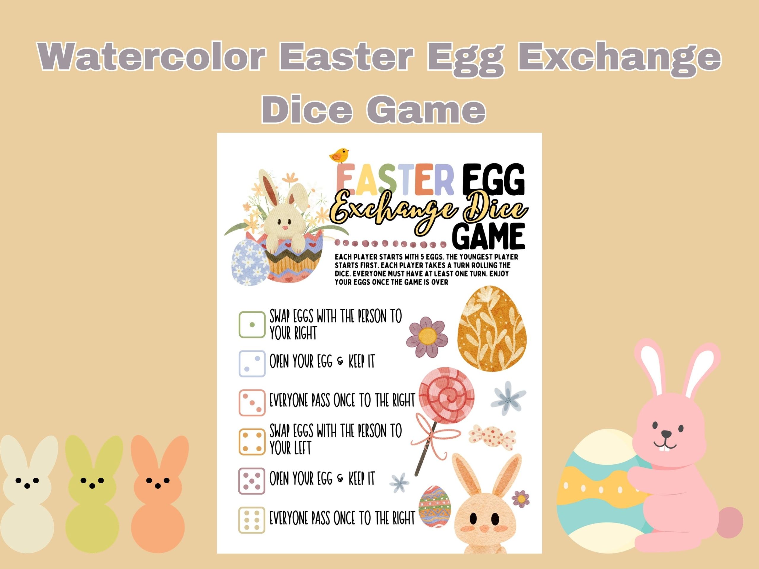 watercolor easter egg dice game
