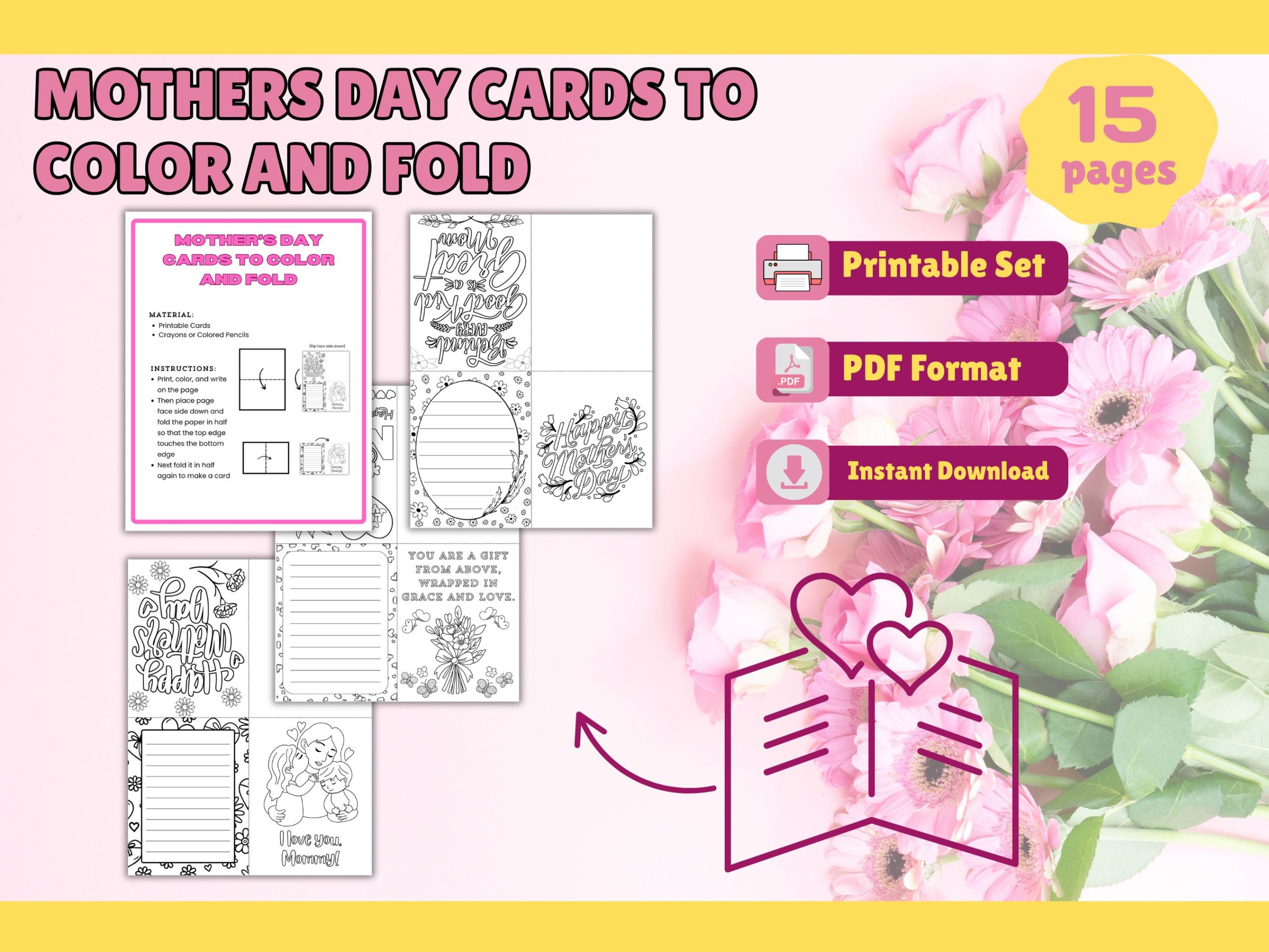Mothers day cards to color and fold