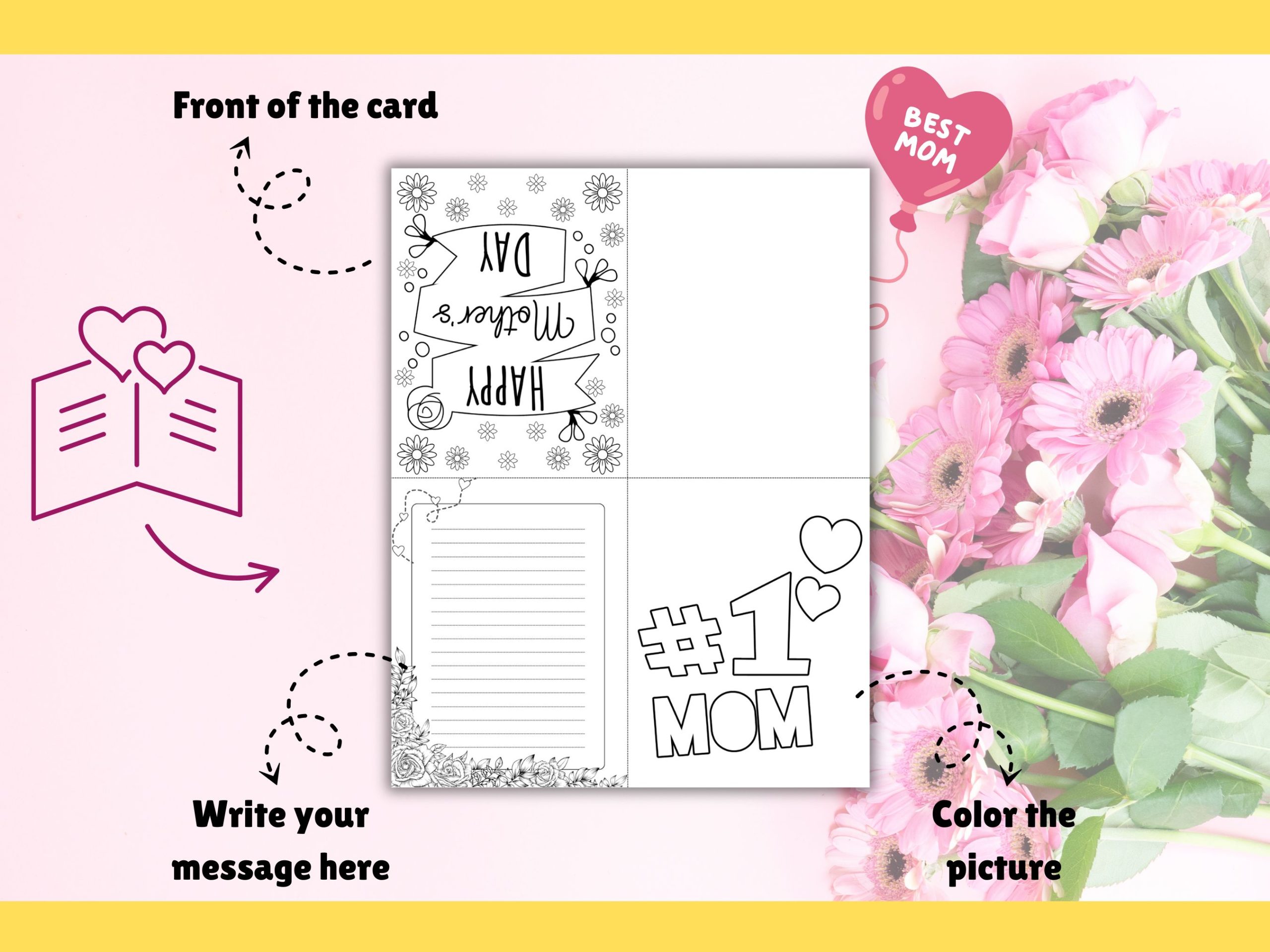 Mothers day cards to color and fold