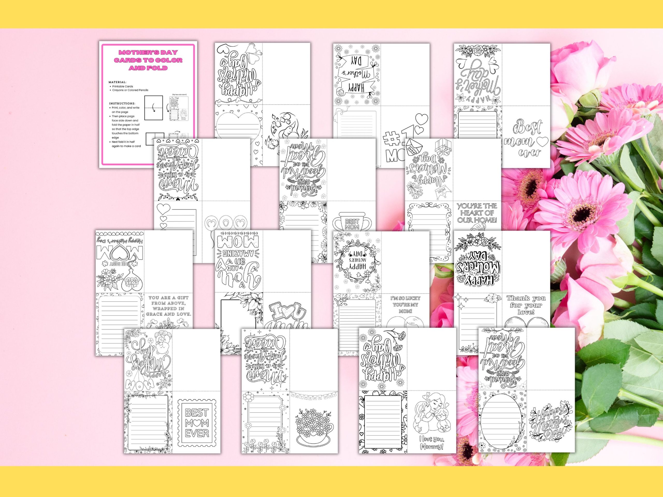 Mothers day cards to color and fold