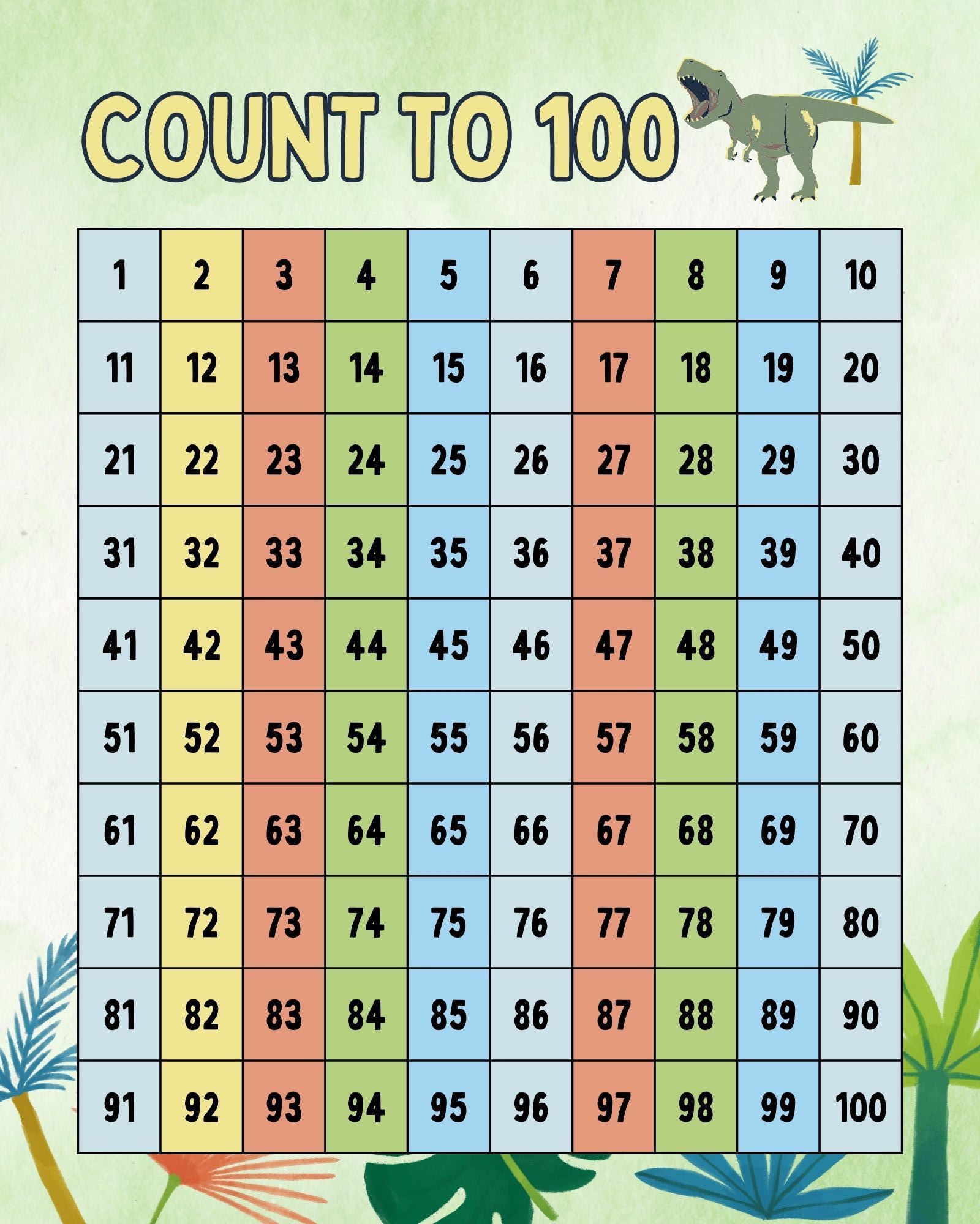 Free Count To 100 Dinosaur Edition Printable - Our WabiSabi Life