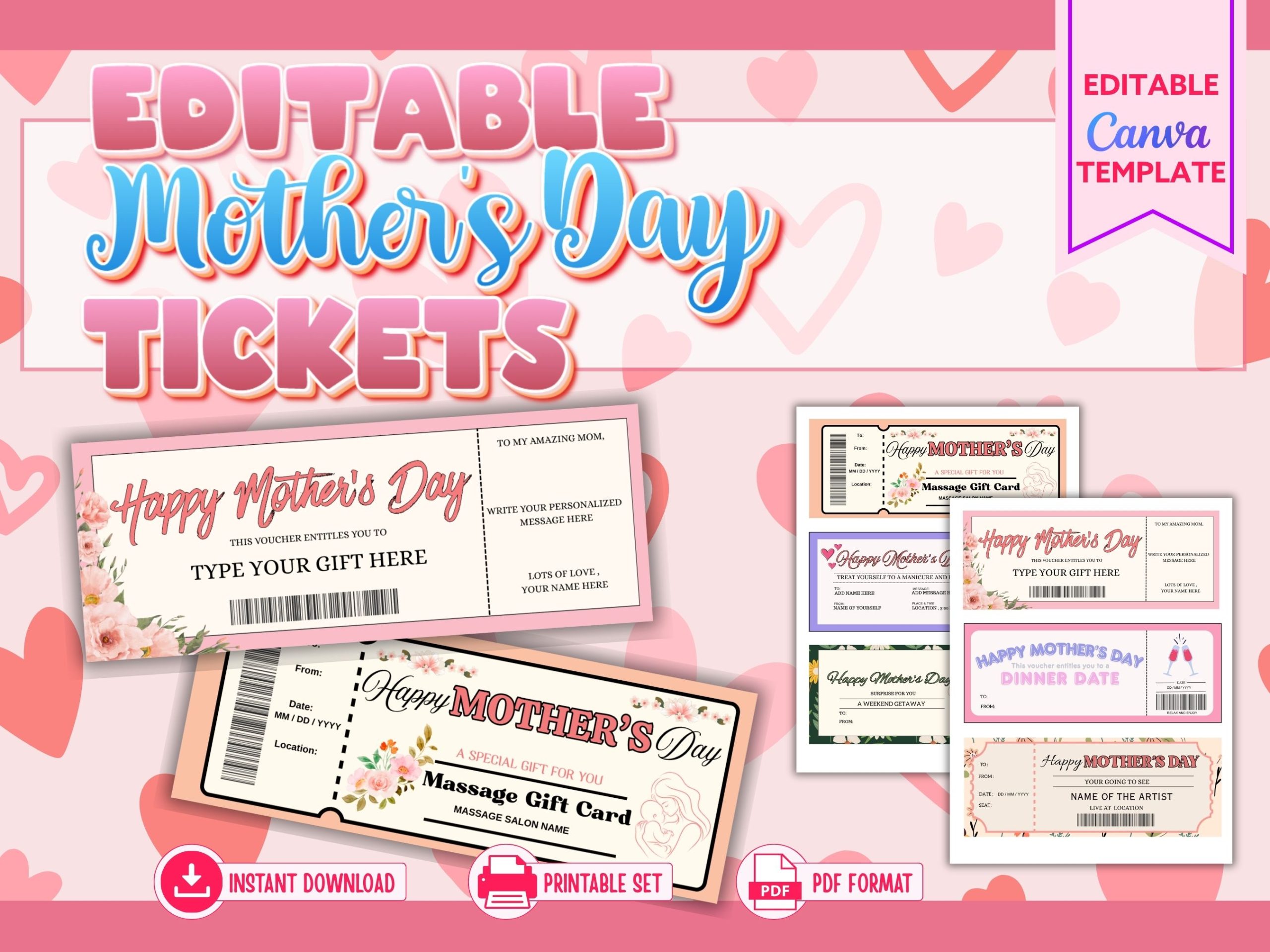 editable mothers day tickets