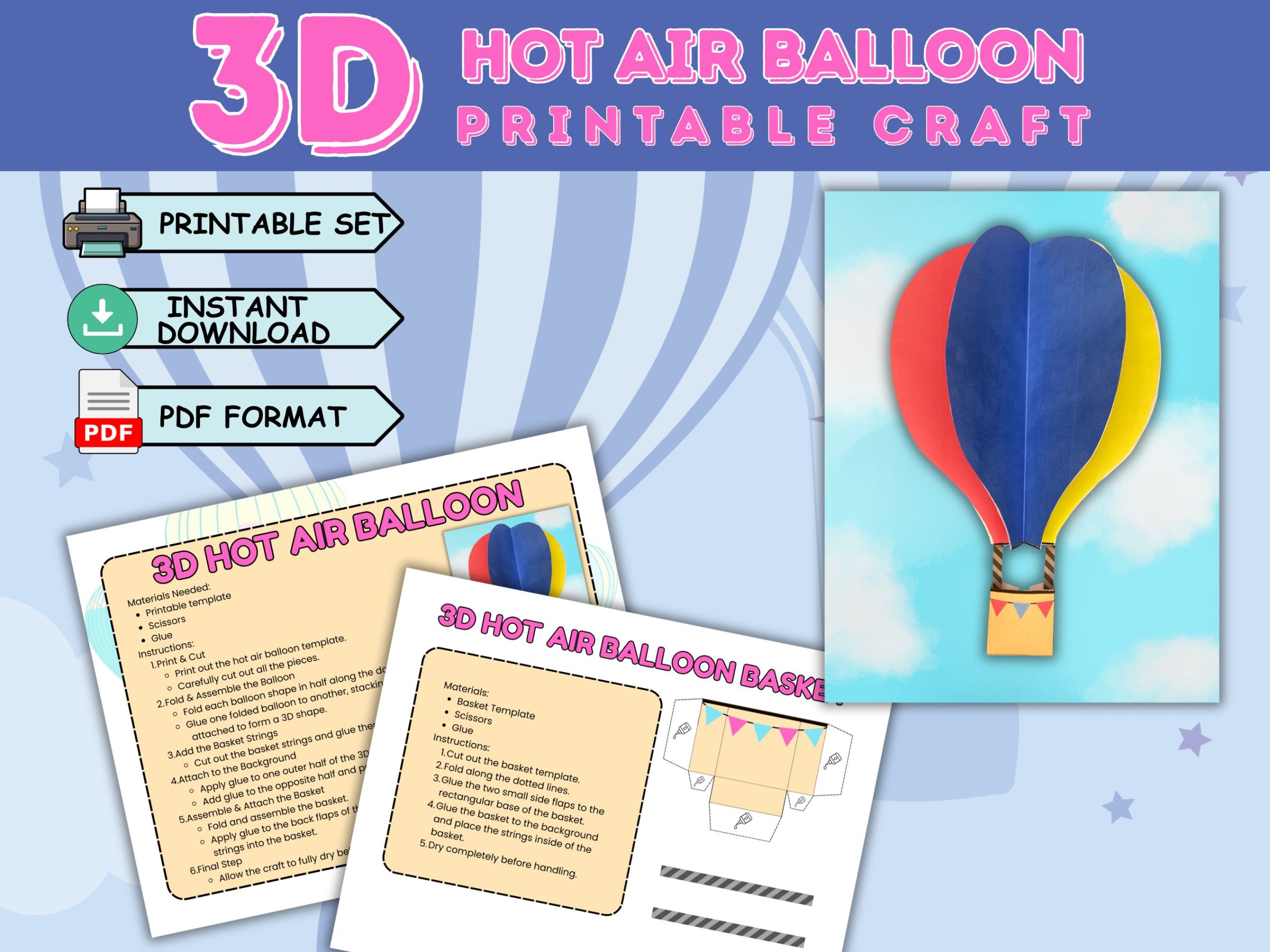 3D hot air balloon printable craft