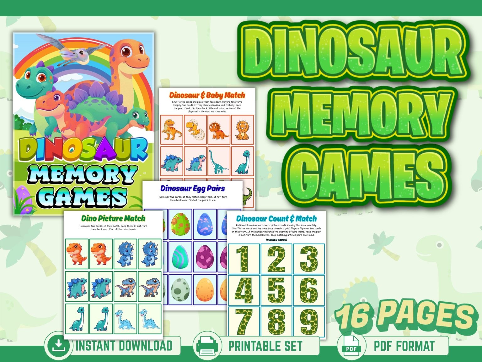 Free Dinosaur Memory Game Printable - Our WabiSabi Life