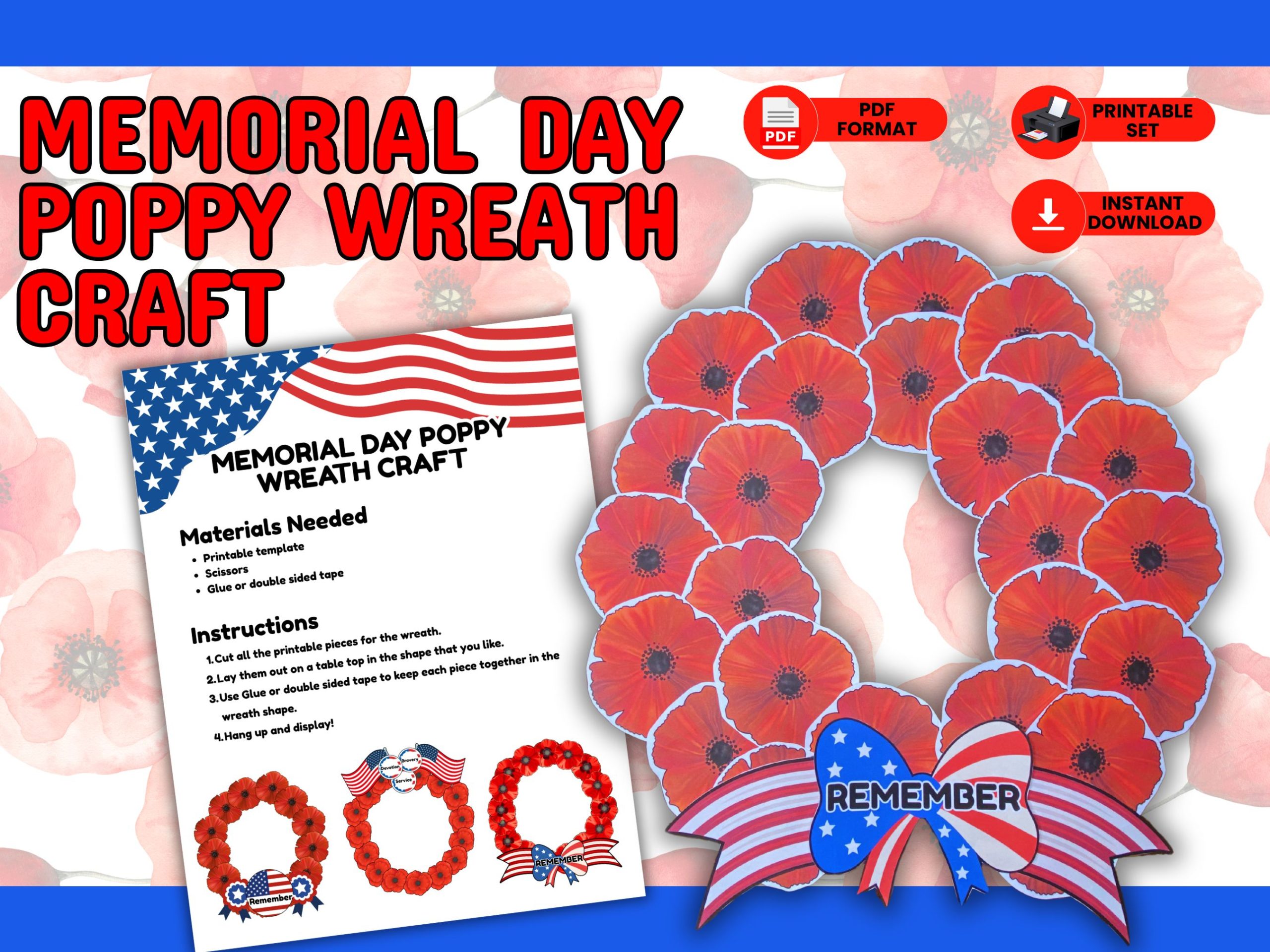 Memorial Day Poppy Wreath