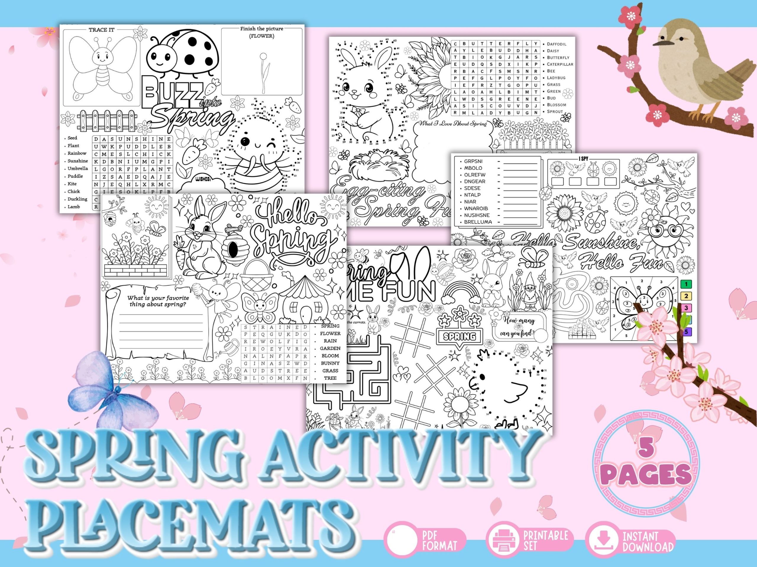 Free Spring Activity Placemats Printable - Our WabiSabi Life