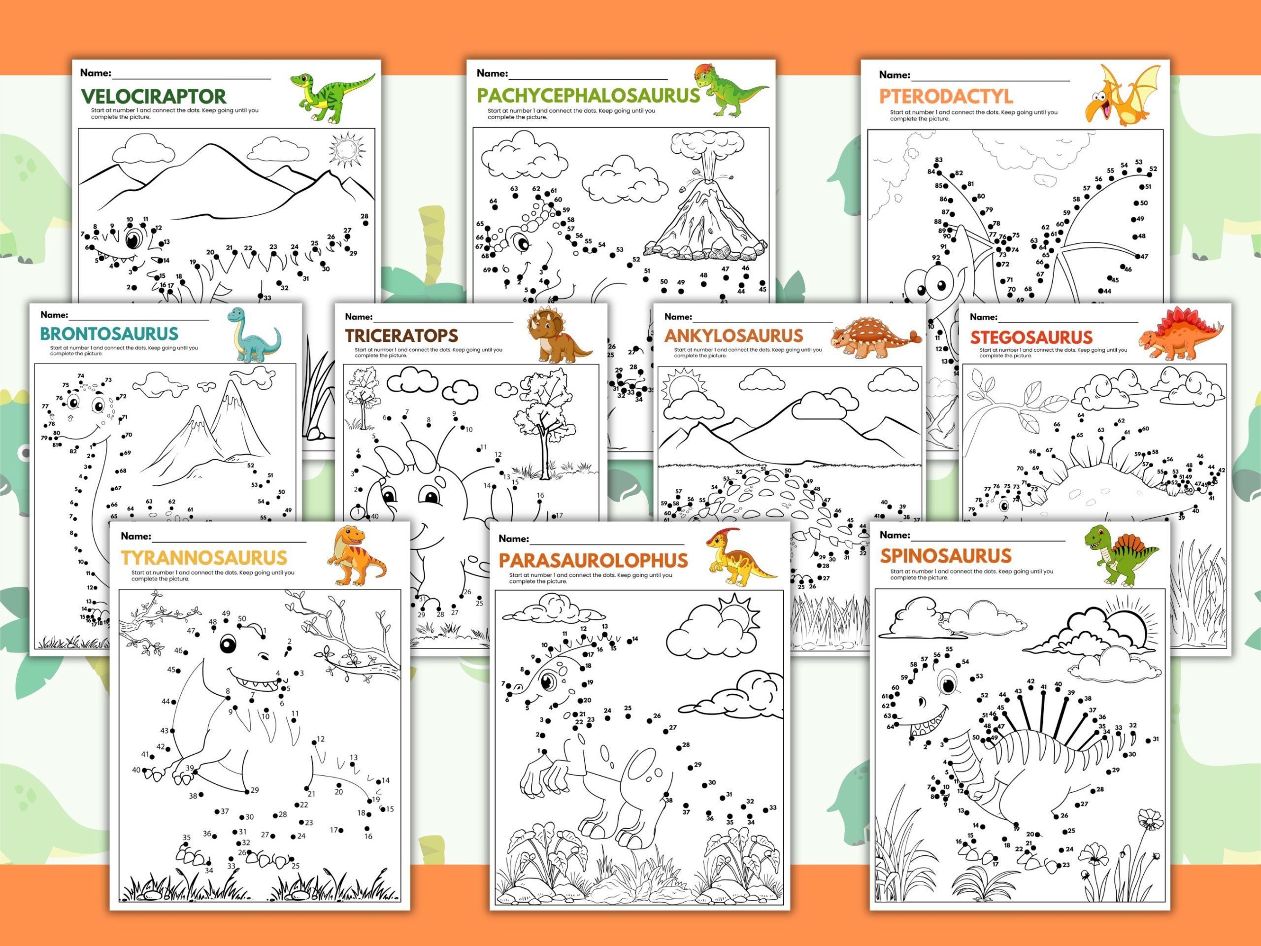 dinosaur dot to dot for kids