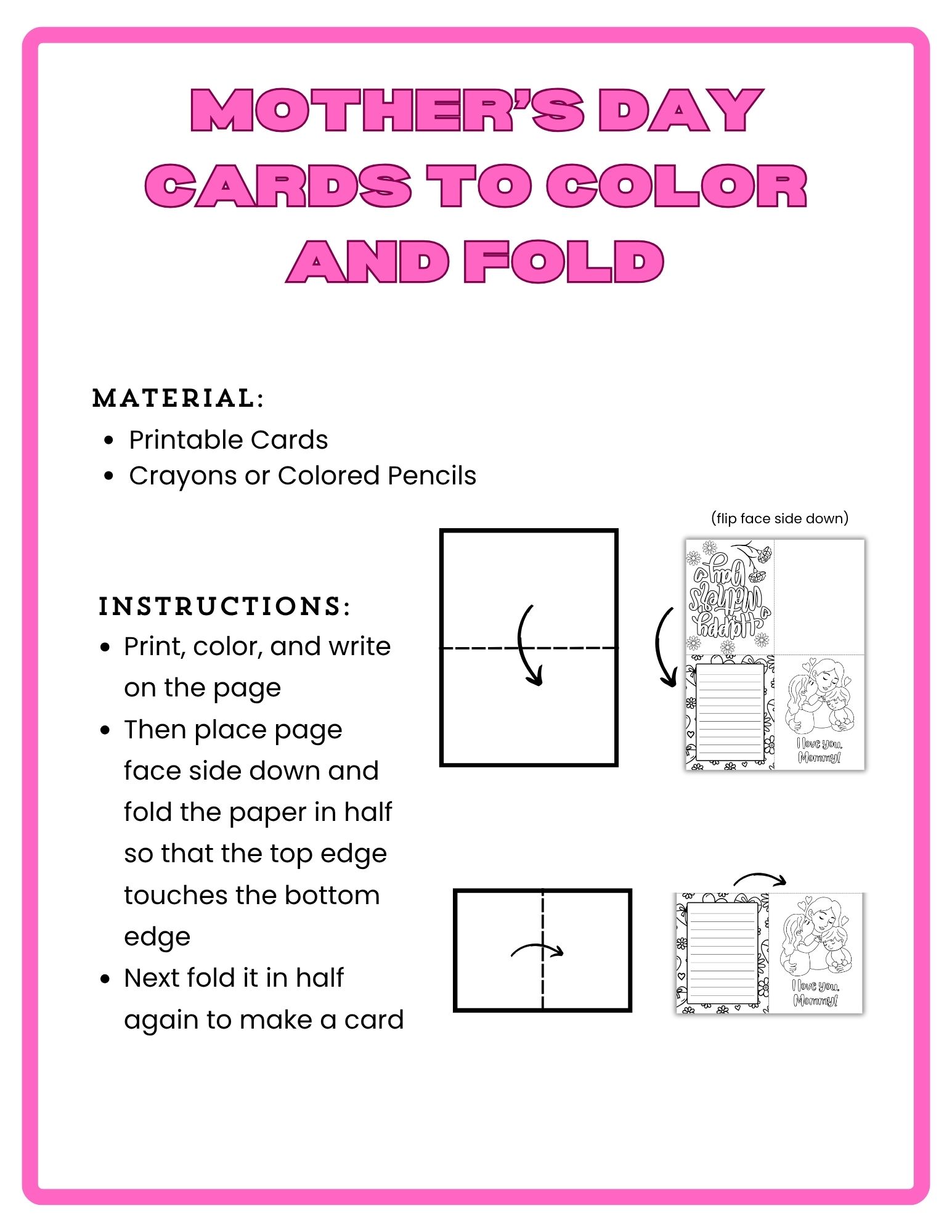 Free Mother's Day Cards To Color And Fold Printable - Our WabiSabi Life