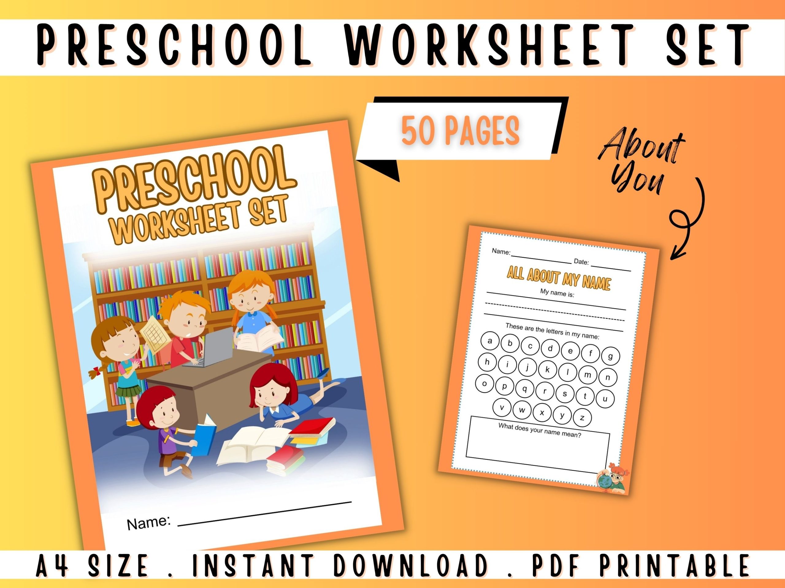 orange preschool worksheet set