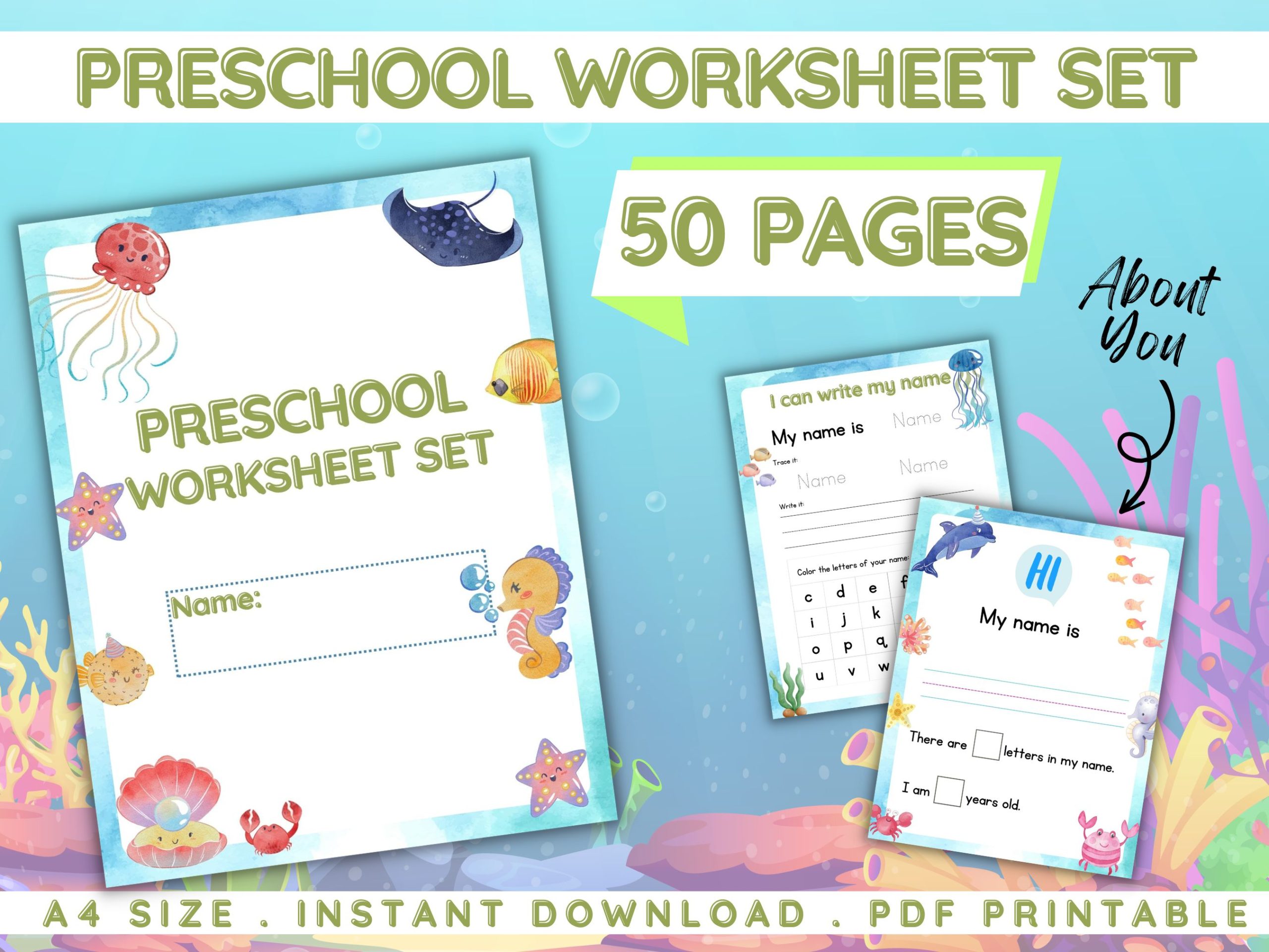 under the sea preschool worksheet set