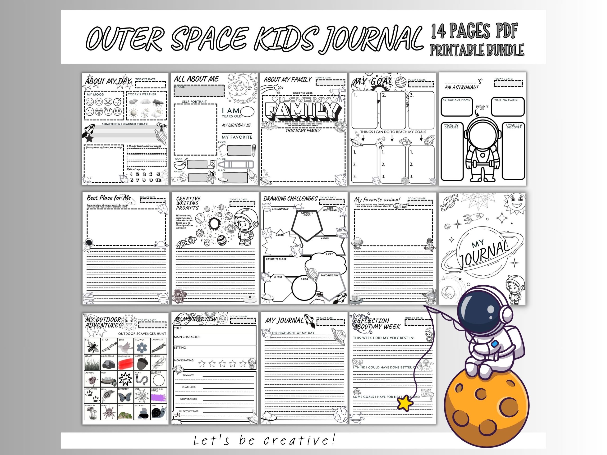 black and white outer space journal