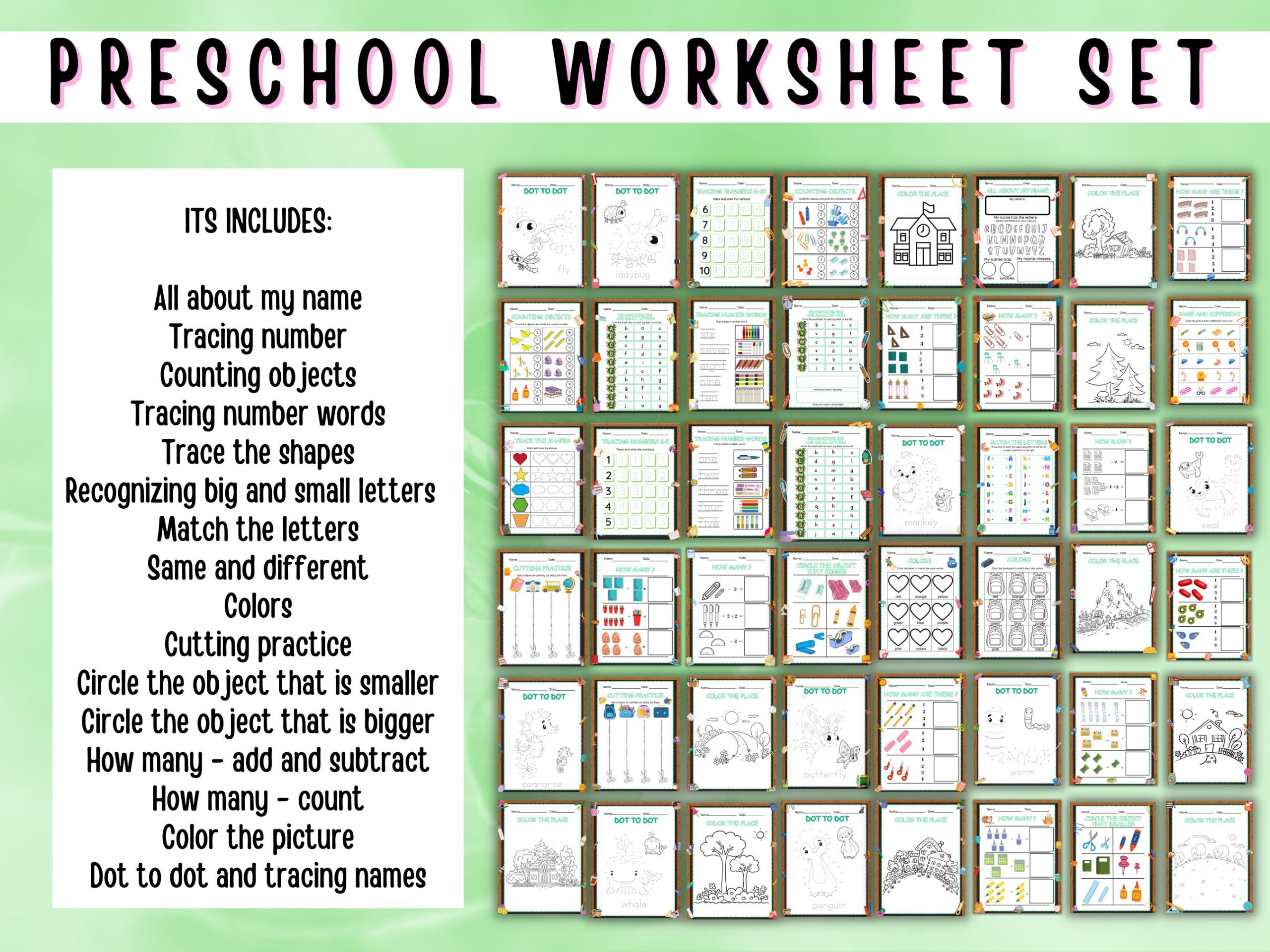 preschool worksheet set