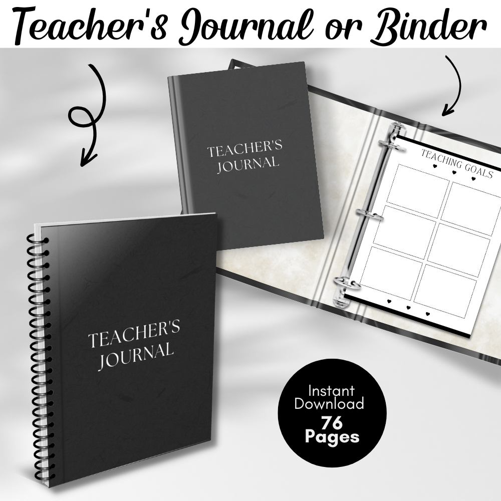 Teacher Reflection Journal black and white