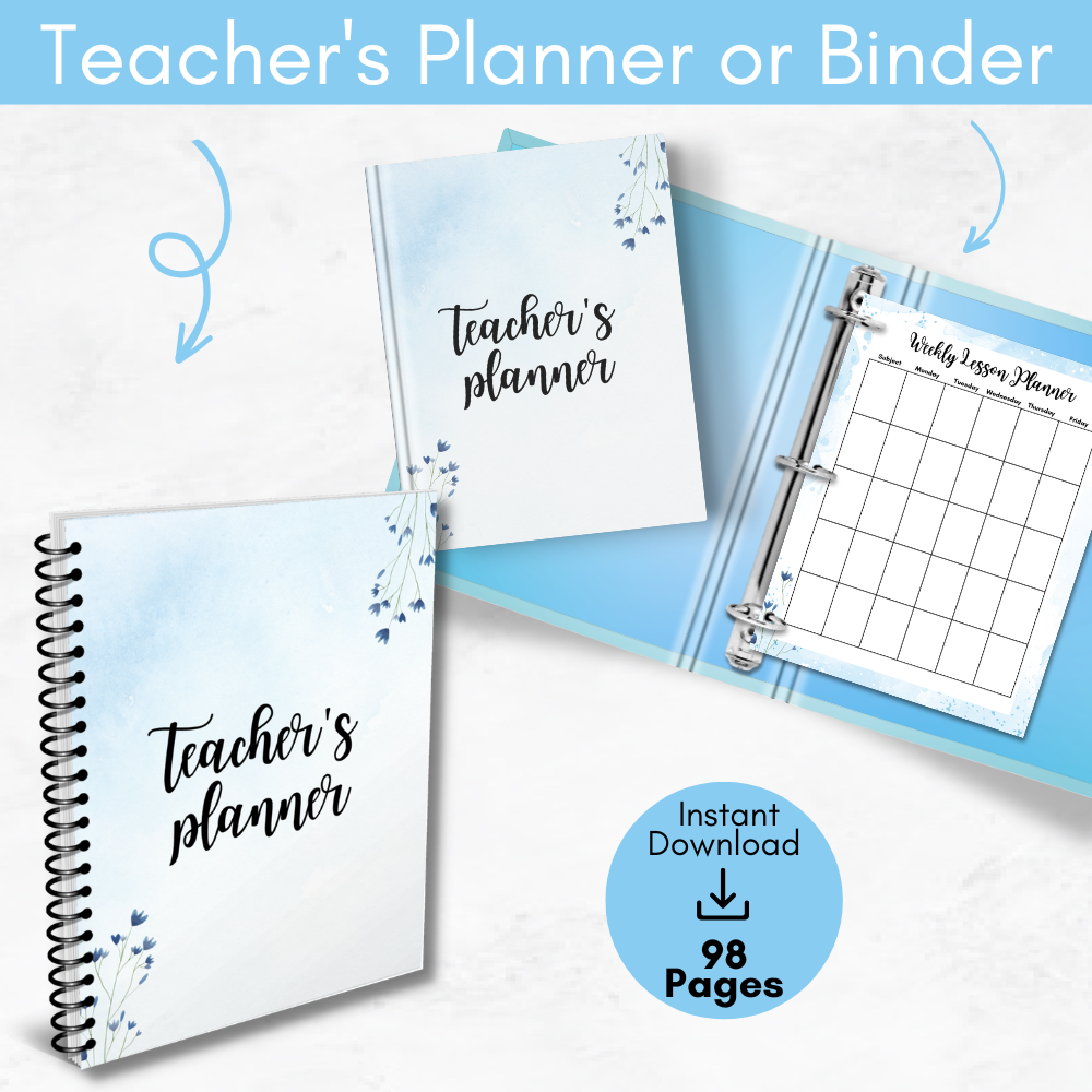 blue teacher planner mockup