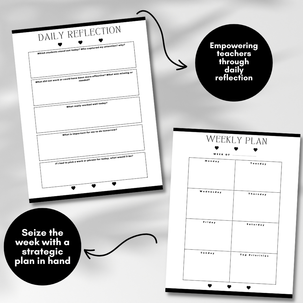 Teacher Reflection Journal black and white