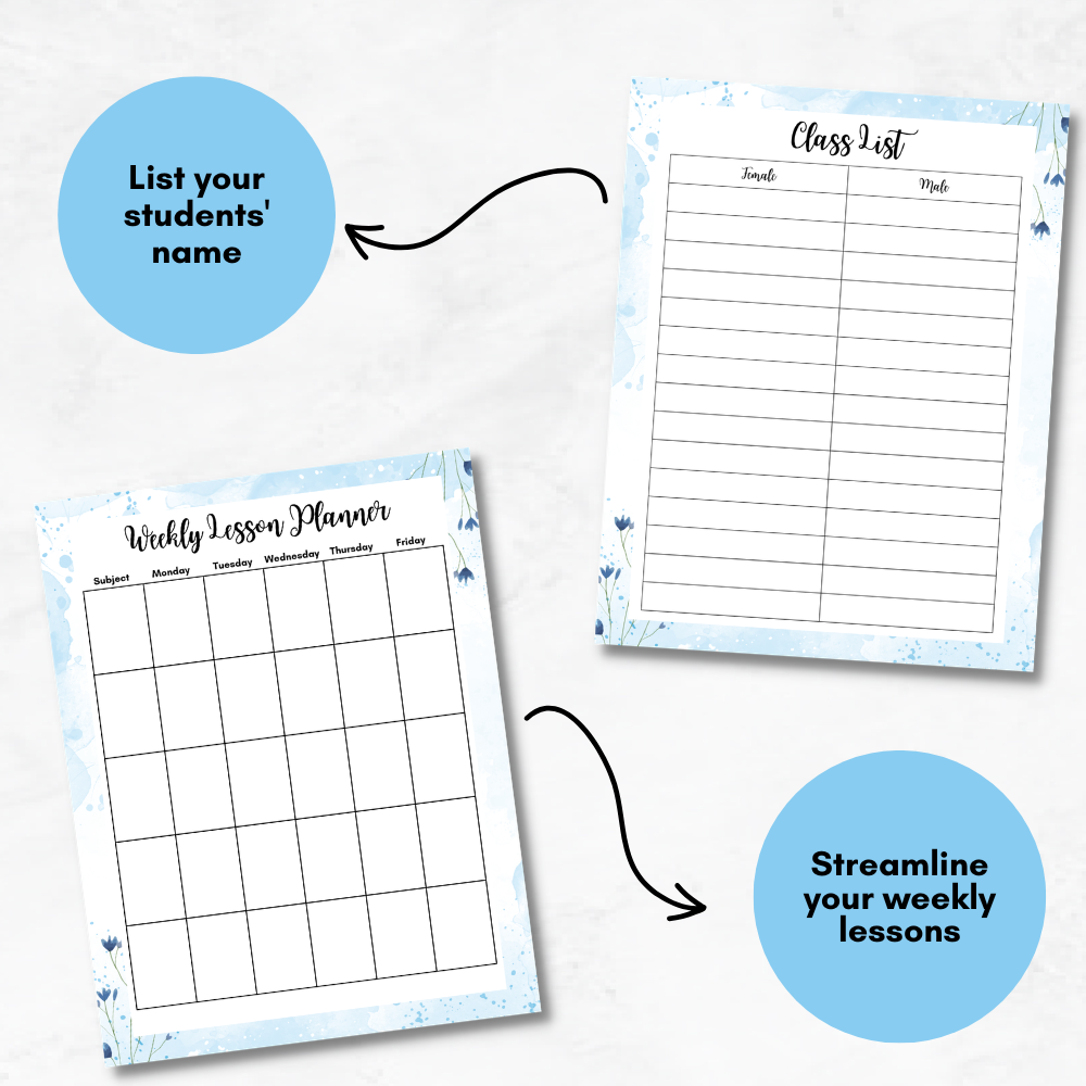 blue teacher planner mockup