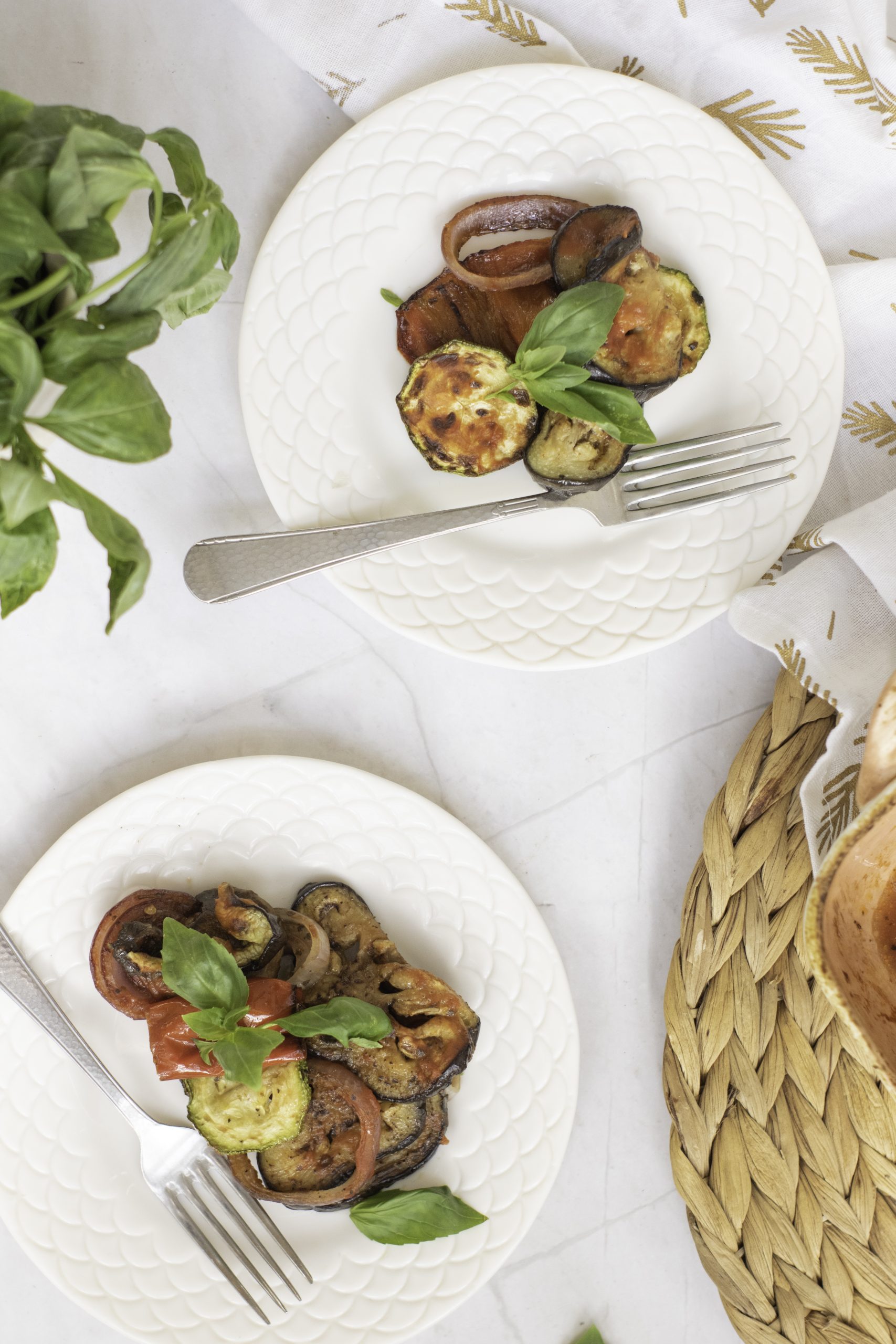 Ratatouille Casserole on white plates