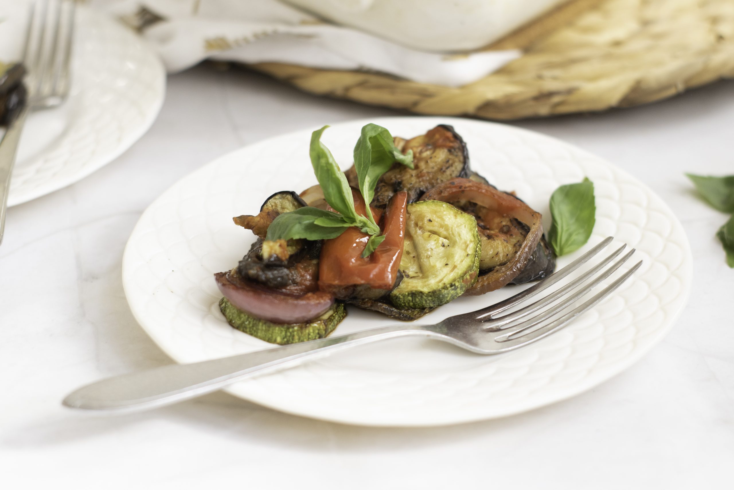 Ratatouille Casserole on a white plate