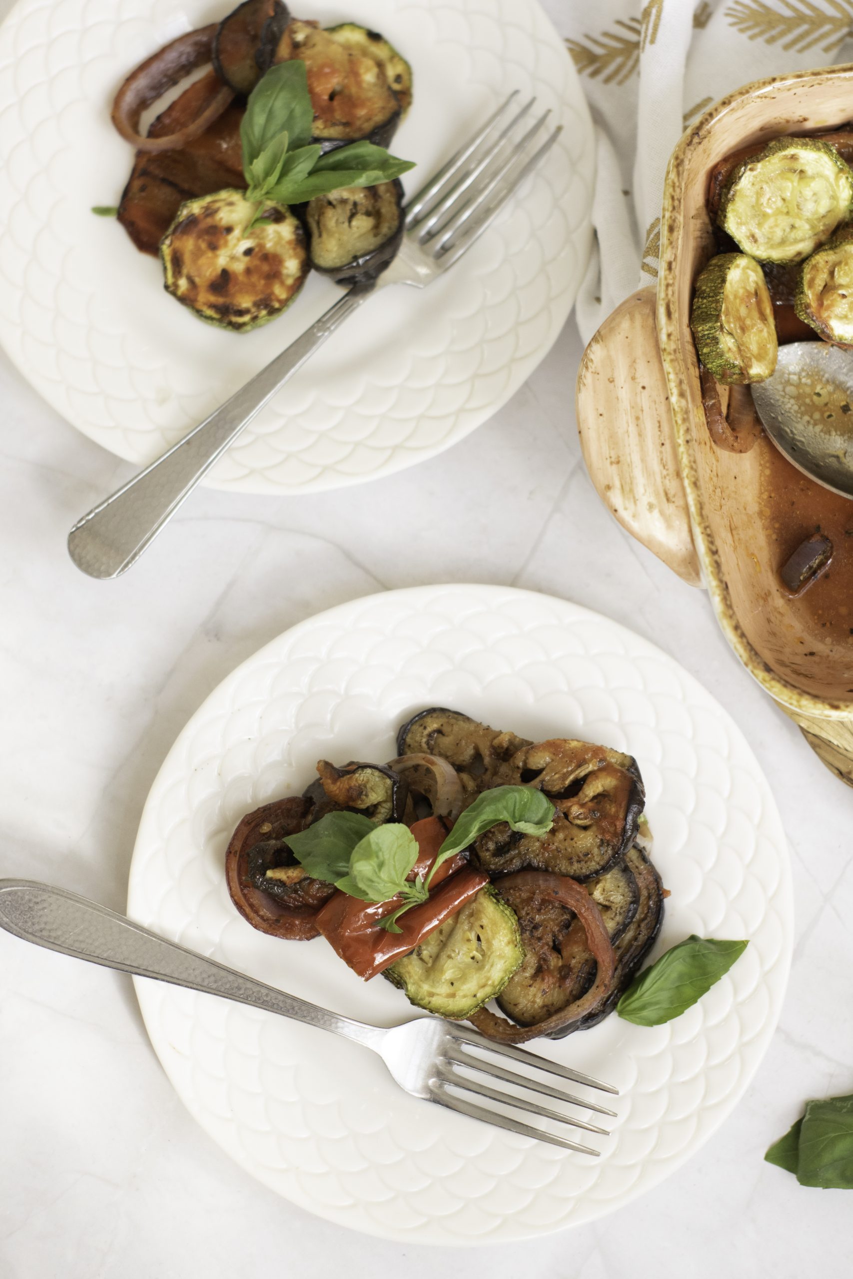 Ratatouille Casserole on a white plate