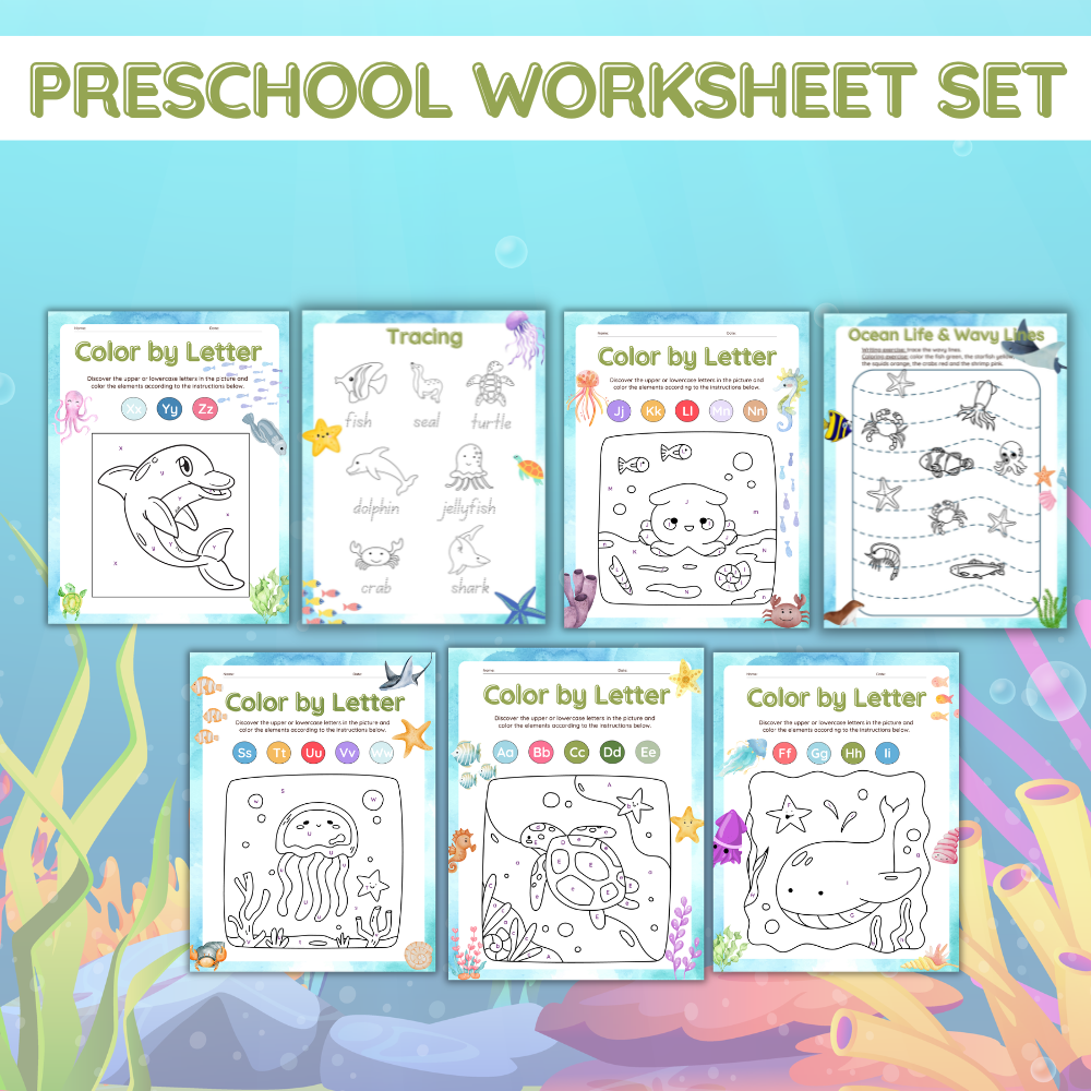 preschool under the sea worksheet mockup