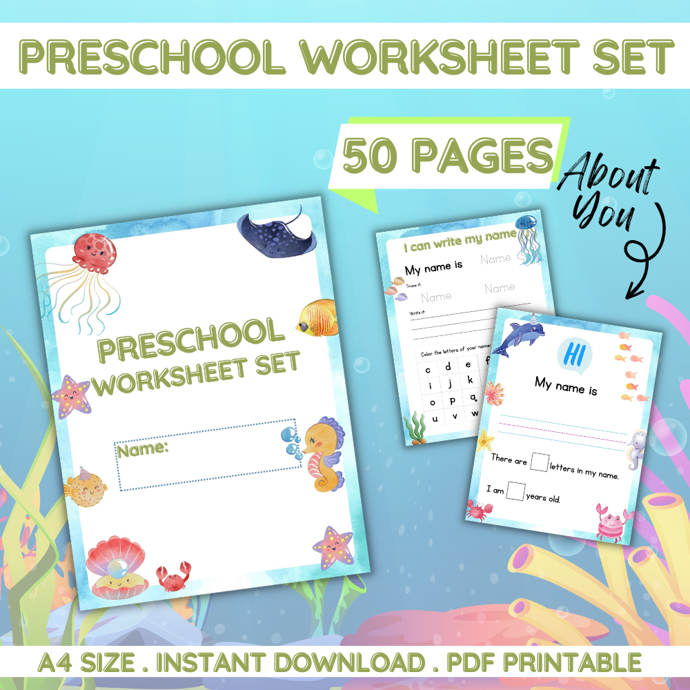 preschool under the sea worksheet mockup