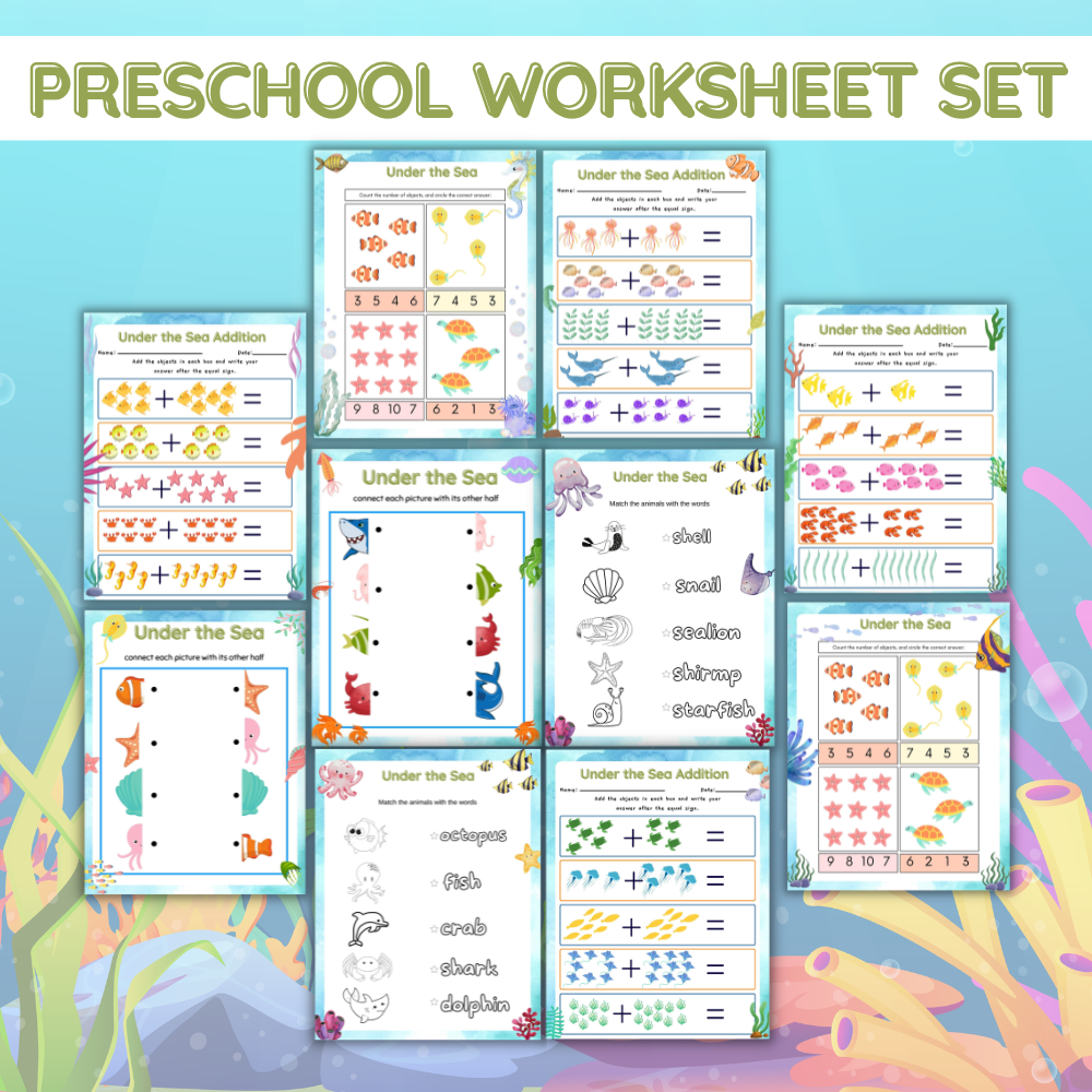 preschool under the sea worksheet mockup