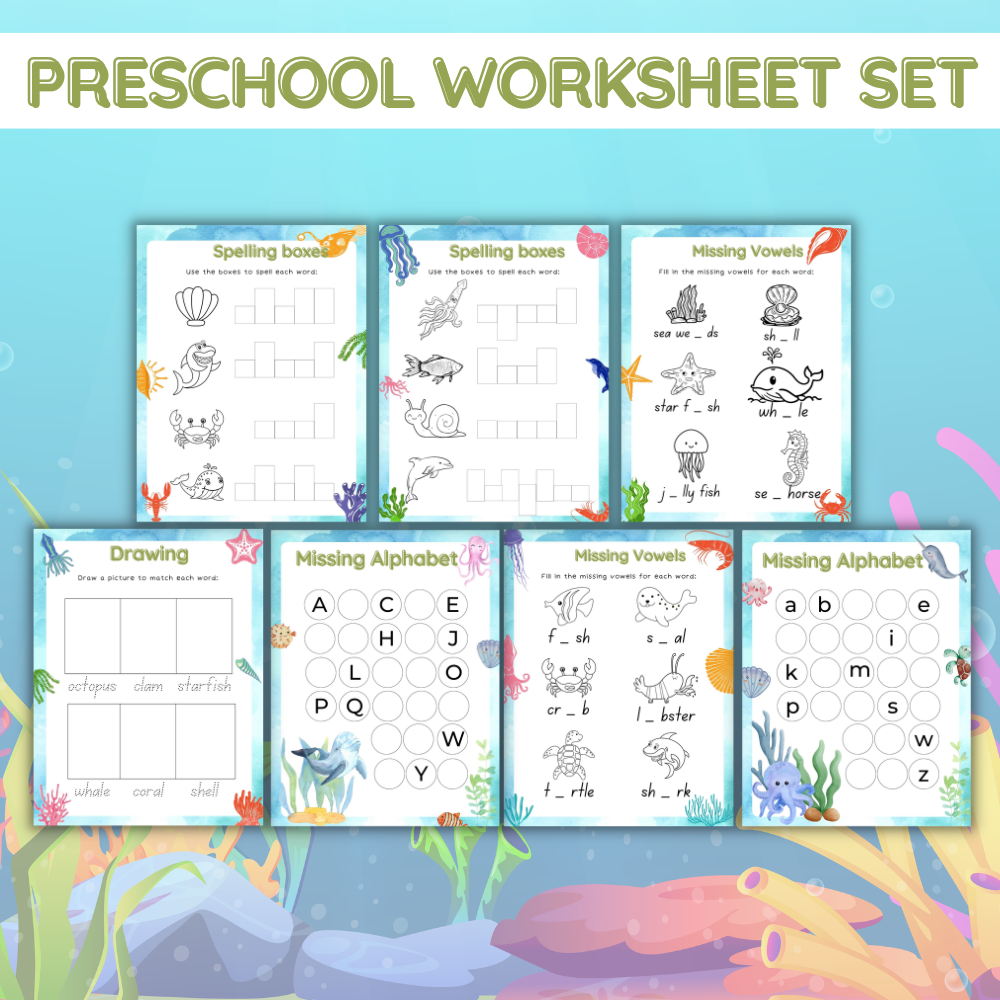 preschool under the sea worksheet mockup